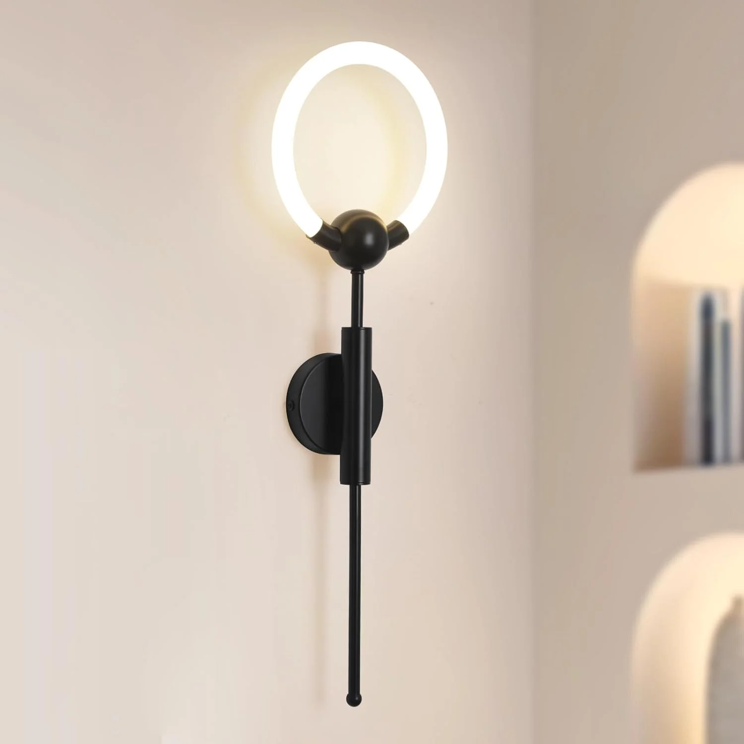 YATAI Modern Minimalist LED Wall Light, 10W Dimmable 3000K-6000K, 60CM Black Acrylic & Metal Fixture, Switch Control, Stylish Wall Lamp for Bedroom, Dining Room, Hallway, Mirror Side