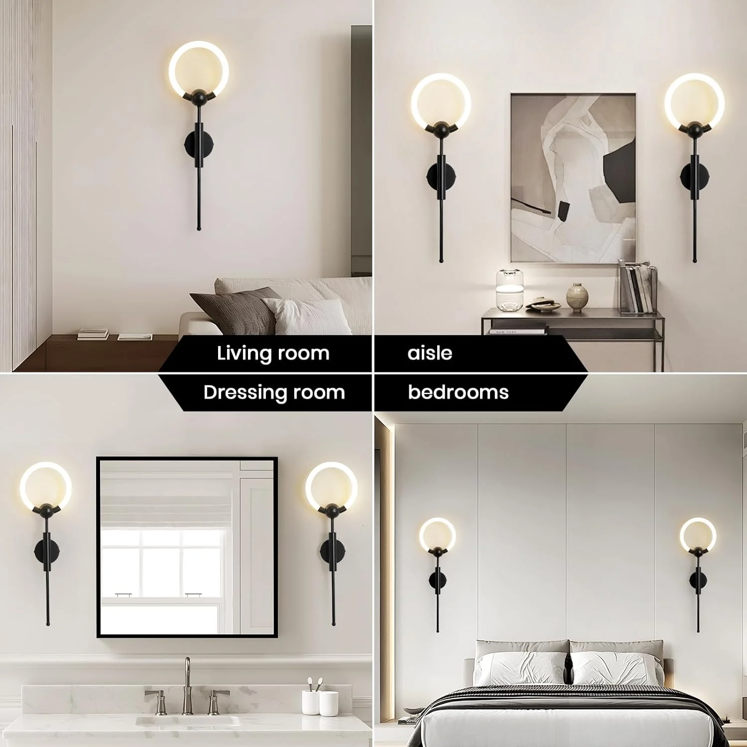 YATAI Modern Minimalist LED Wall Light, 10W Dimmable 3000K-6000K, 60CM Black Acrylic & Metal Fixture, Switch Control, Stylish Wall Lamp for Bedroom, Dining Room, Hallway, Mirror Side