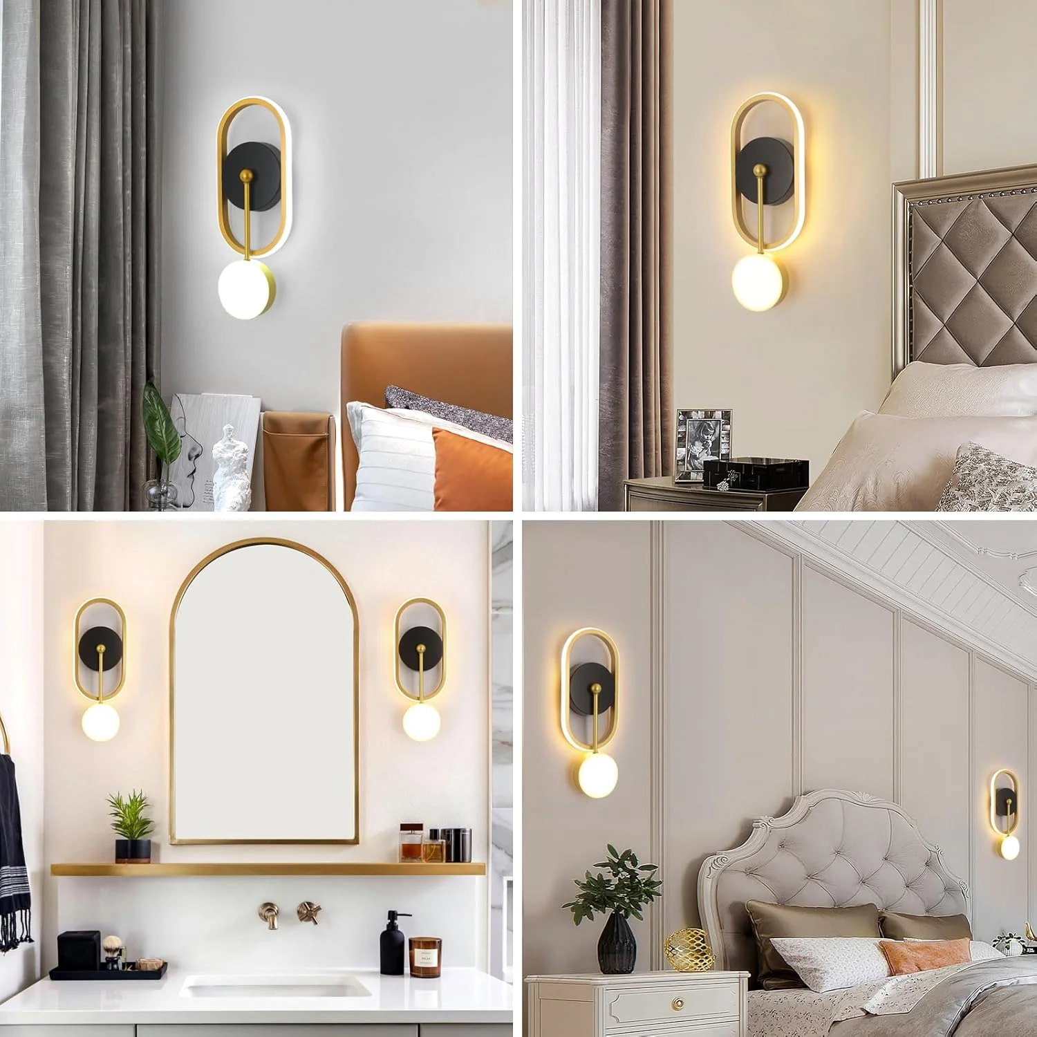 چراغ دیواری مدرن اتاق خواب YT YATAI LIGHTING، چراغ دیواری طلایی رترو کلاسیک LED، چراغ دیواری اکریلیک دیمر دار برای اتاق نشیمن، راهرو، اتاق خواب، راه پله، 19 وات