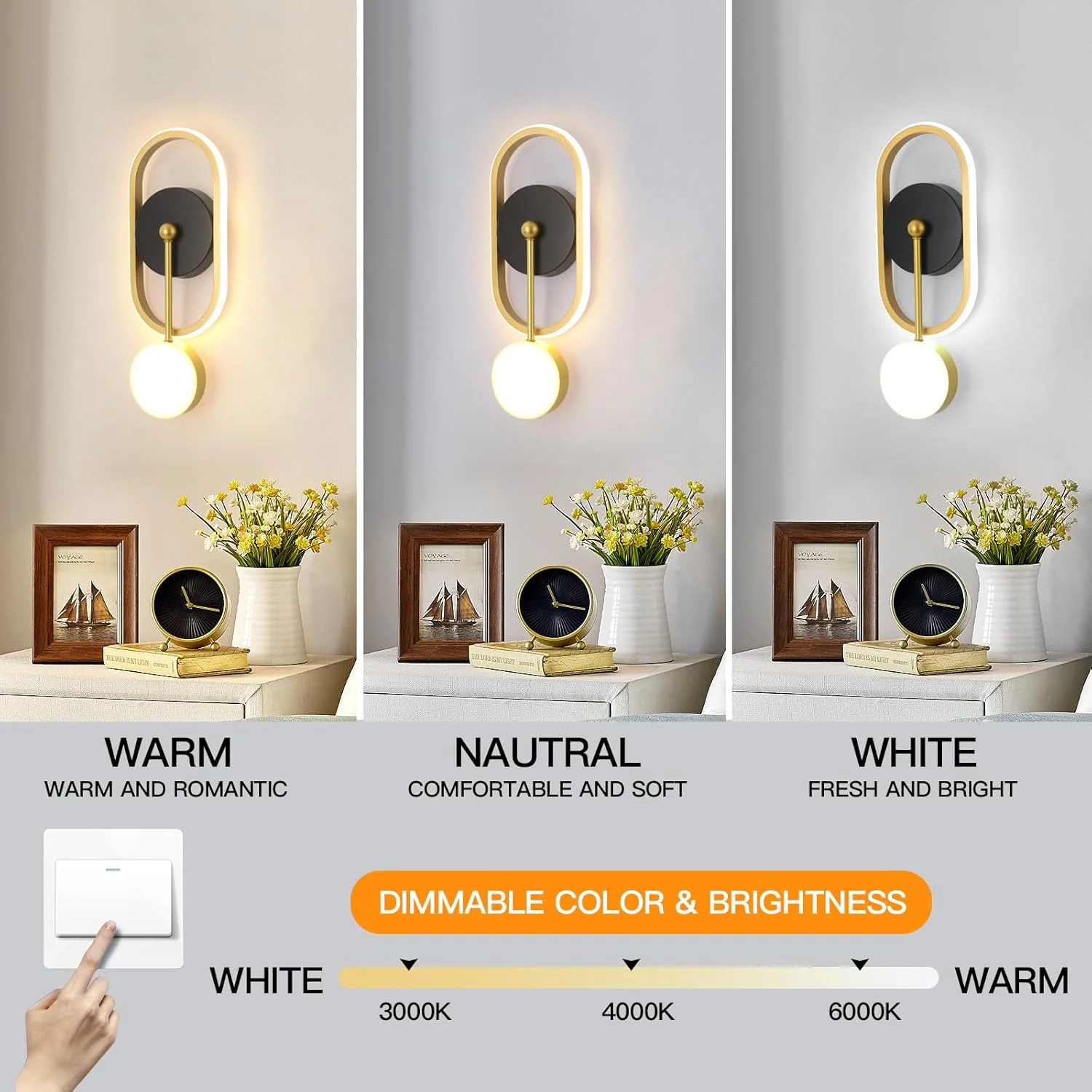 چراغ دیواری مدرن اتاق خواب YT YATAI LIGHTING، چراغ دیواری طلایی رترو کلاسیک LED، چراغ دیواری اکریلیک دیمر دار برای اتاق نشیمن، راهرو، اتاق خواب، راه پله، 19 وات