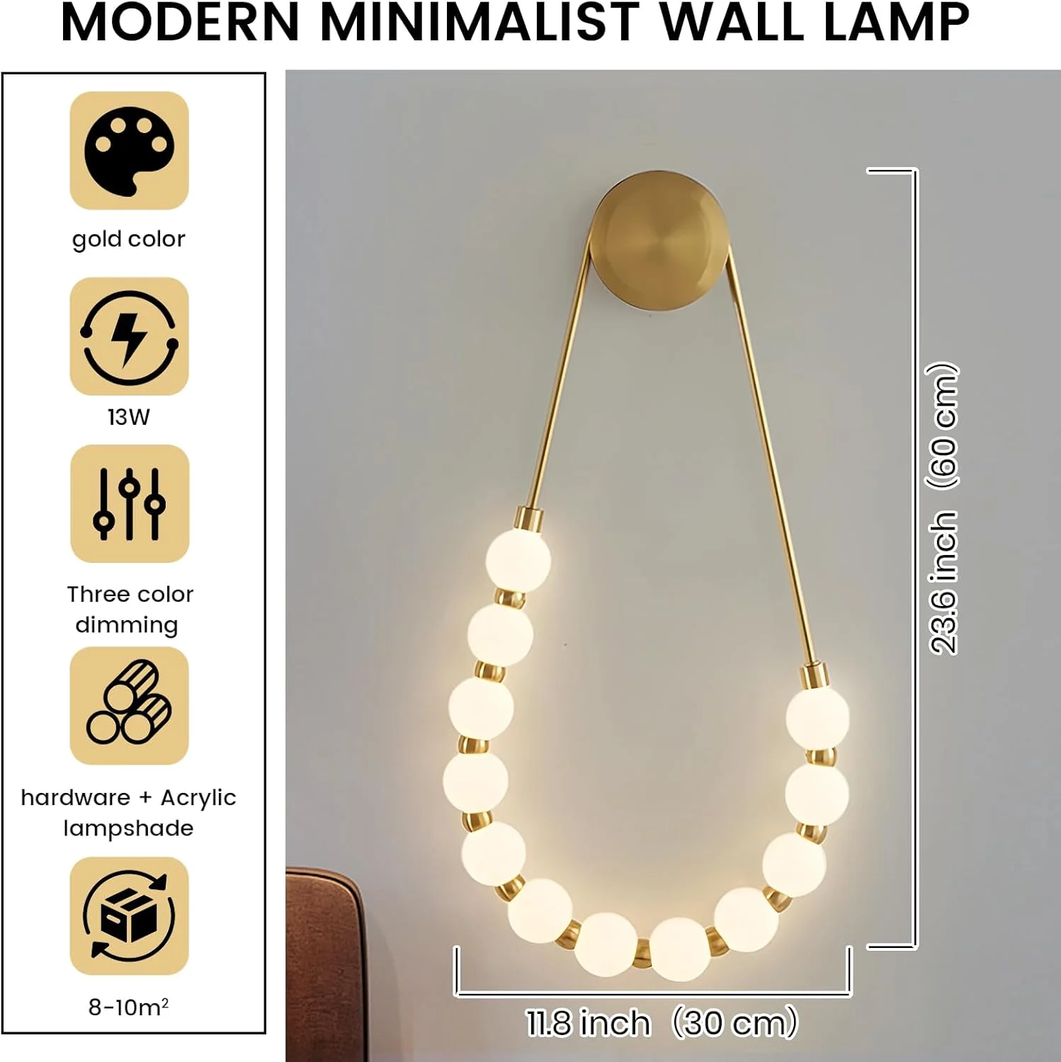 YATAI Modern Minimalist Wall Lamp, U-Shaped Golden Wall Light with Adjustable 3-Color Dimming 3000K-6000K for Bedrooms,Living Rooms and Kitchens YATAI Modern Minimalist Wall Lamp, U-Shaped Golden Wall Light with Adjustable 3-Color Dimming 3000K-6000K for Bedrooms,Living Rooms and Kitchens