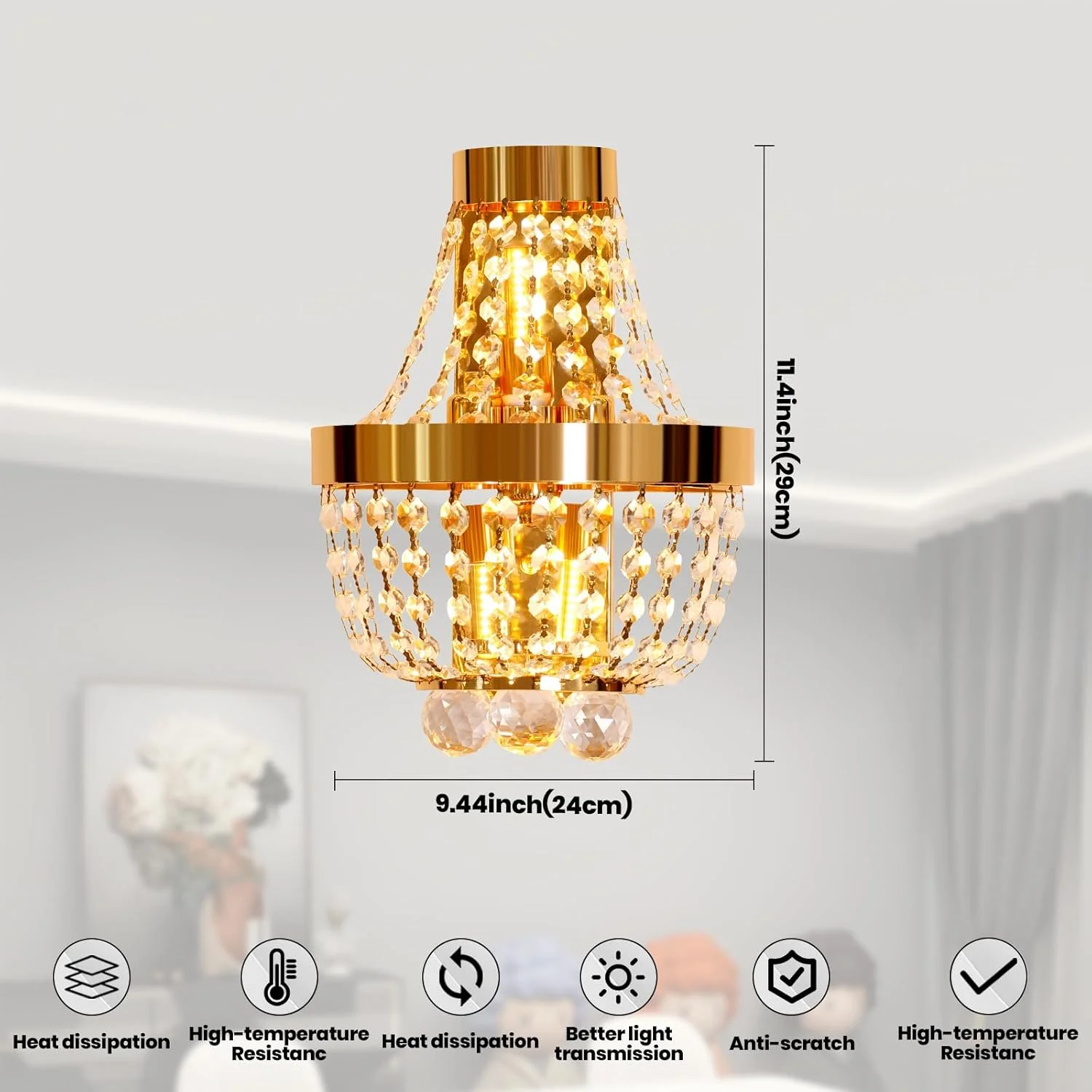 چراغ دیواری کریستالی یاتای، چراغ دیواری کریستالی طلایی با لامپ E14، چراغ دیواری طلایی برای کنار تخت، اتاق خواب، اتاق نشیمن، اتاق غذاخوری و راهرو - همراه با لامپ، نور گرم (4000K) (طلایی) چراغ دیواری کریستالی یاتای، چراغ دیواری کریستالی طلایی با لامپ E14، چراغ دیواری طلایی برای کنار تخت، اتاق خواب، اتاق نشیمن، اتاق غذاخوری و راهرو - همراه با لامپ، نور گرم (4000K) (طلایی)