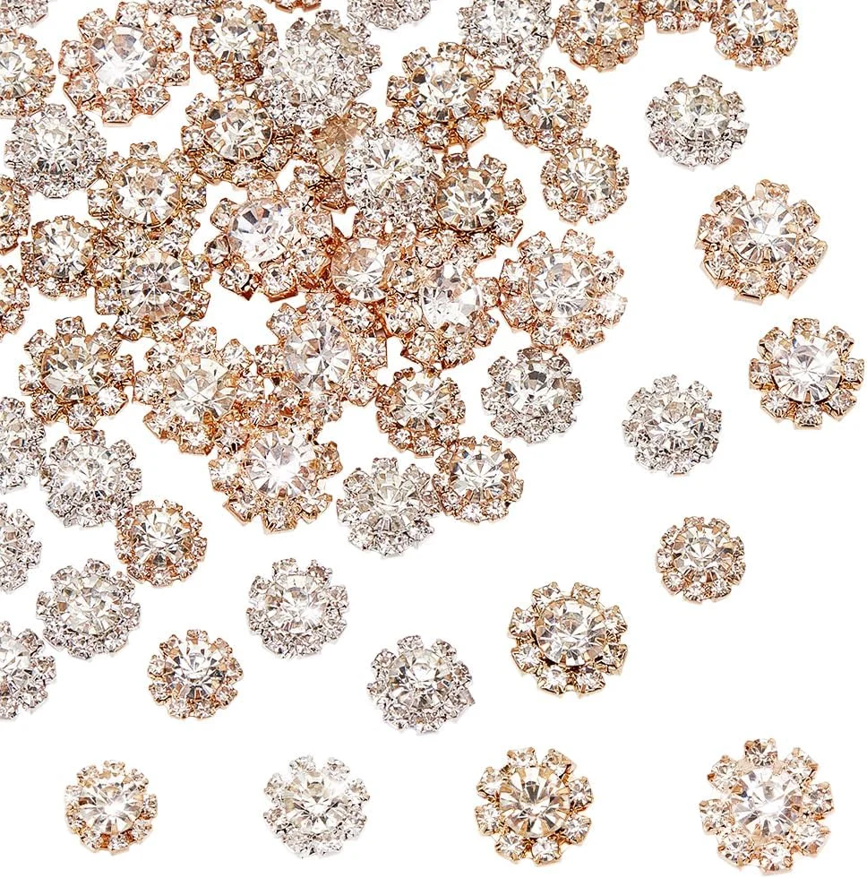 آری کرافت بسته 60 عددی 4 مدل تزیینات نگین دار لوکس دکمه های تخت گل های جواهرات دکمه های کریستالی تزیینات دکمه های سینه بند تخت برای لباس