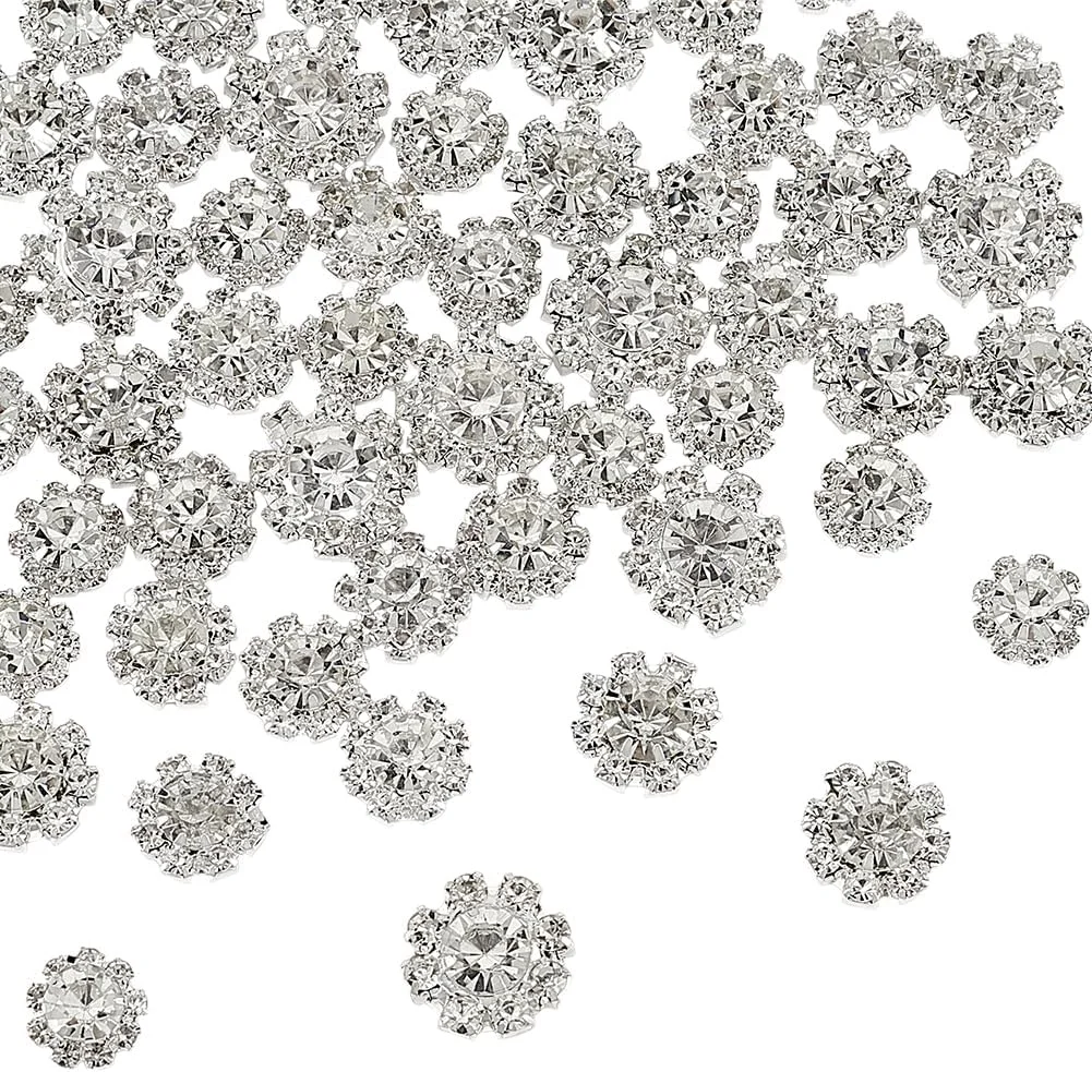 آرریکرافت 60 عدد نگین تزیینی دکمه های تخت، 10.5 میلی متر 4 سبک دکمه های کریستالی آلیاژی براق دکمه های گلدار برای دوختن دکمه های زیرکونیا مکعبی برای صنایع دستی DIY پارچه لباس دامن
