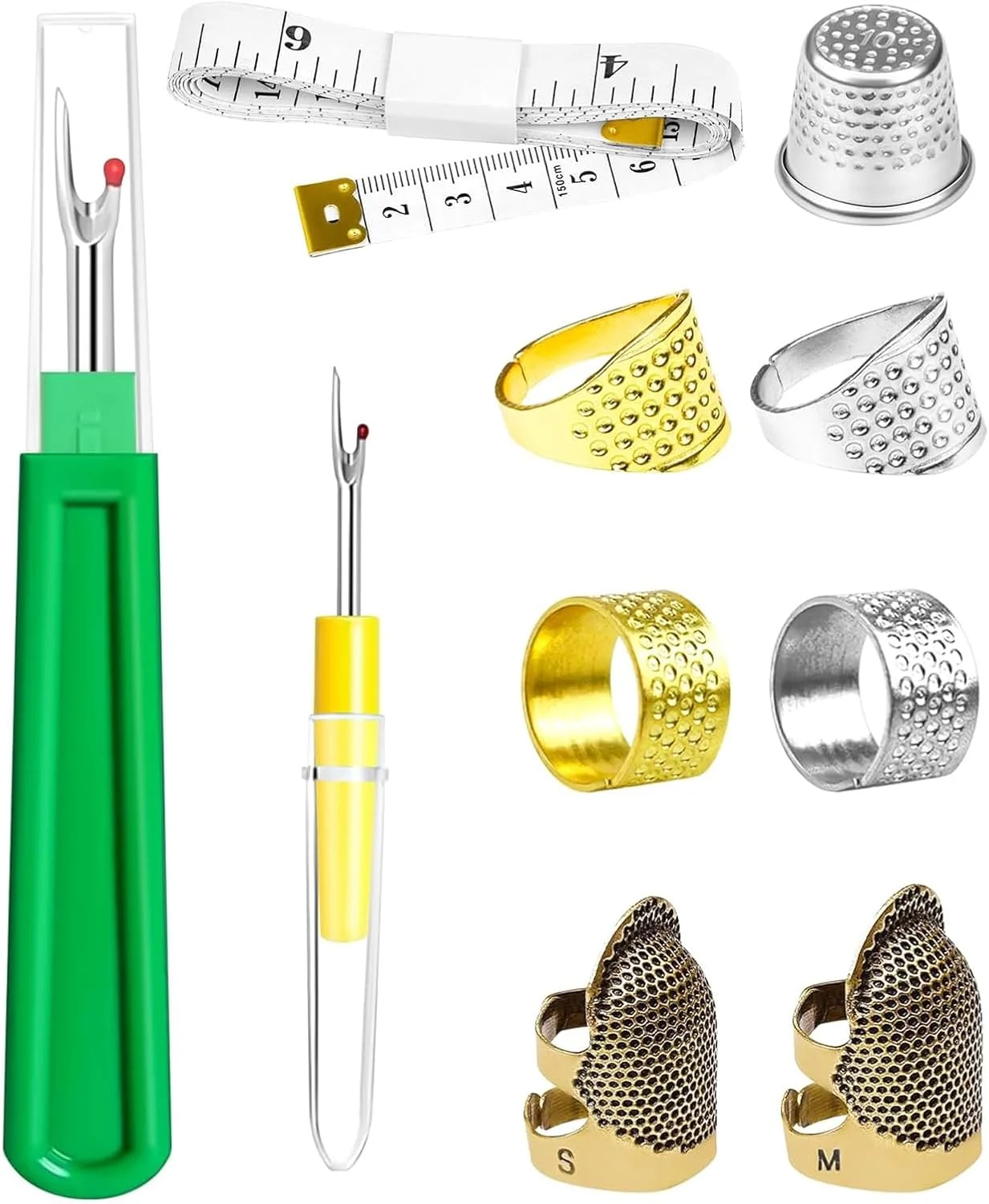 انگشتانه فلزی خیاطی 10 عددی با عملکرد ضد لغزش، به همراه بشکاف و متر خیاطی برای خیاطی دستی، تکه دوزی و گلدوزی
