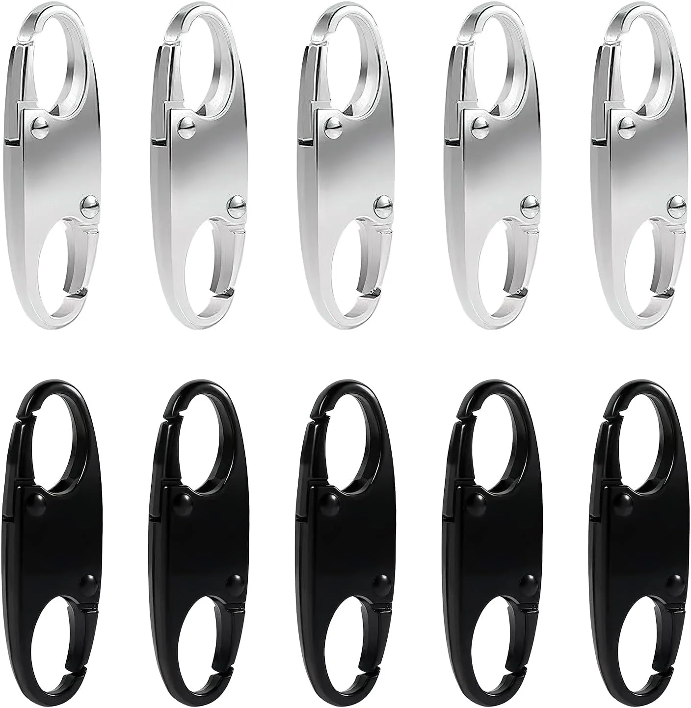 ۱۰ عدد گیره ضد سرقت زیپ، کشنده زیپ S شکل، جایگزین، برای چمدان، کیف دستی جین (مشکی، نقره ای)