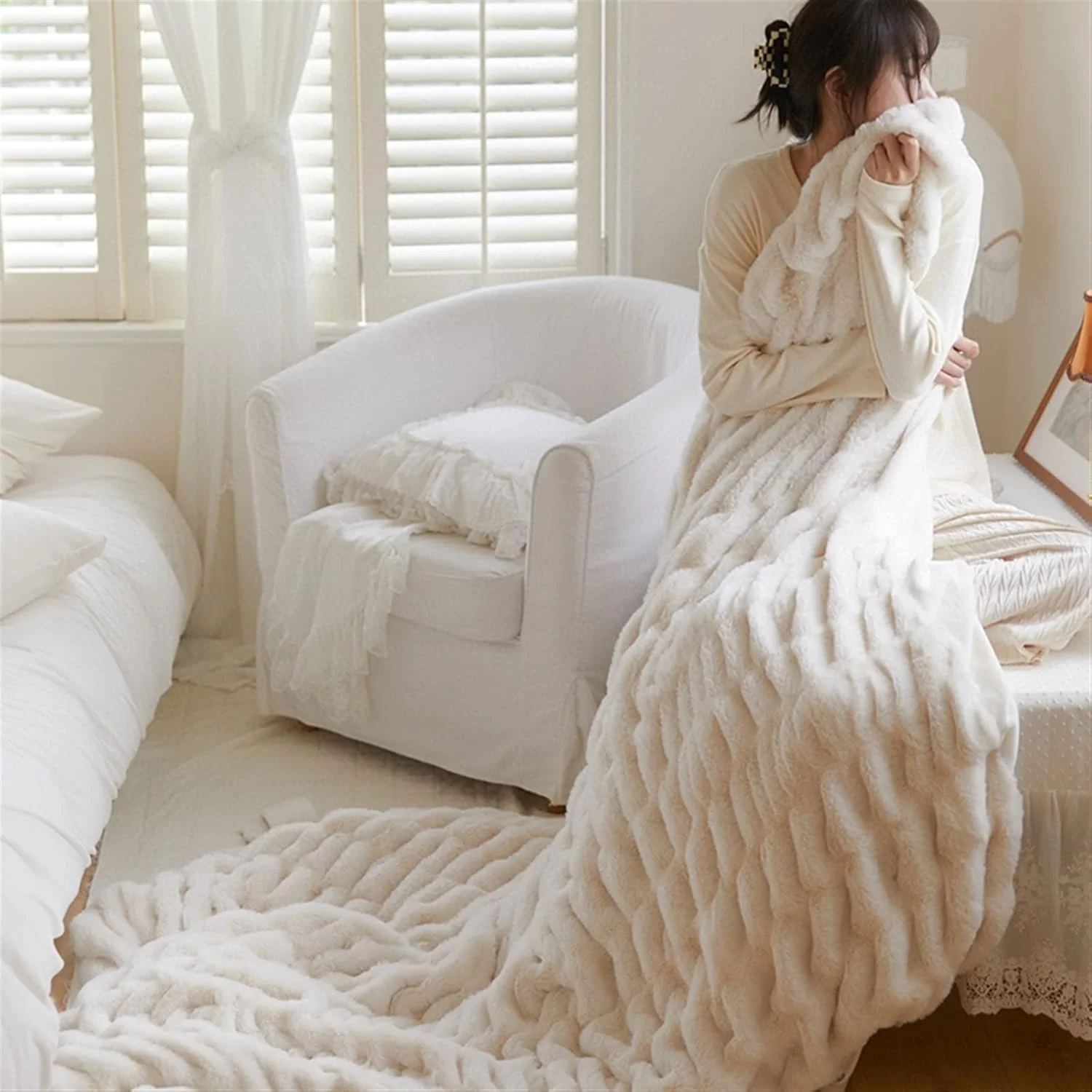 پتوهای نرم WMGSDWB طرح خز مصنوعی، دو رو، مناسب برای مبل، صندلی، کاناپه، اتاق نشیمن و دکوراسیون منزل (150x200 سانتی متر)