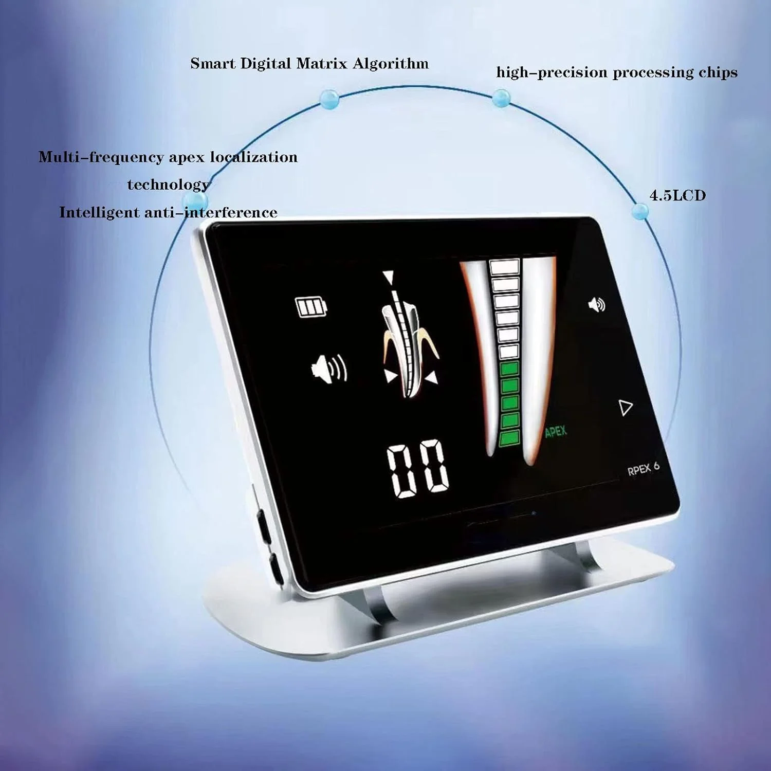 اپکس لوکیتور دندانپزشکی اندودنتیک، یابنده کانال ریشه با صفحه نمایش ال سی دی 4.5 اینچی، ابزار اندازه گیری اپیکال دندان با صفحه نمایش رنگی، مناسب برای آزمایشگاه های کلینیک دندانپزشکی