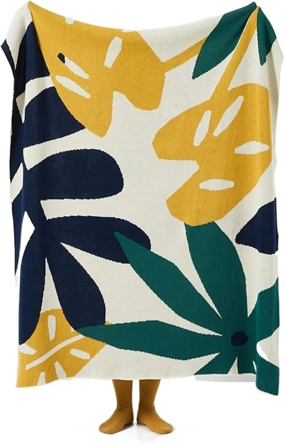 پتو بافتنی ژاکارد طرح برگ WMGSDWB، پتو نرم و کرکی با طراحی پنبه ای مناسب برای مبل اتاق نشیمن و تخت خواب (Dawn)