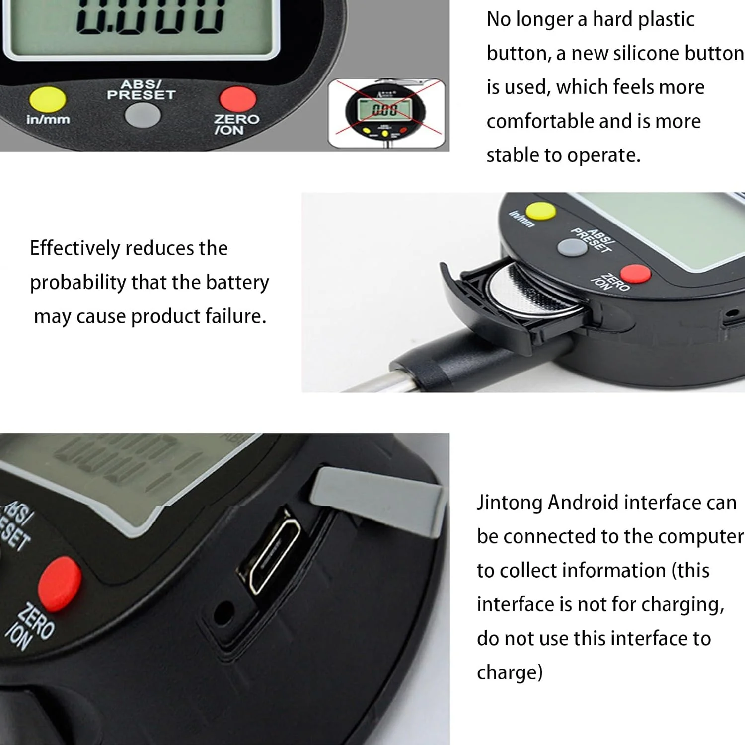 اندیکاتور دیجیتال الکترونیکی، ابزار تست میکرومتر دیجیتال با دقت بالا، گیج اندیکاتور میکرون، محدوده اندازه گیری 0-50.8 میلی متر، برای ماشینکاری، اندازه گیری دقیق