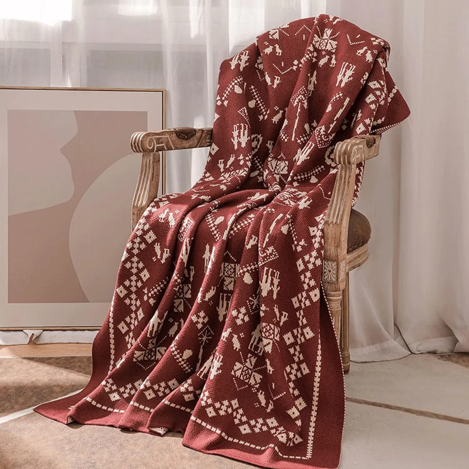 پتو بافتنی WMGSDWB، پتوی تزئینی کریسمس، پتوی مبل، پتوی مناسب برای محل کار و تهویه مطبوع، شال قرمز، پتوی استراحت، روکش مبل تختخواب