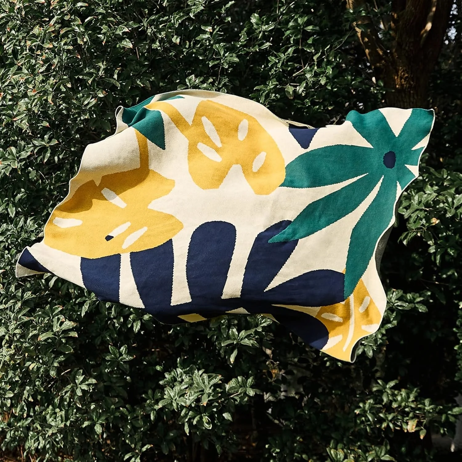 پتو بافتنی ژاکارد طرح برگ WMGSDWB، پتو نرم و کرکی با طراحی پنبه ای مناسب برای مبل اتاق نشیمن و تخت خواب (Dawn)