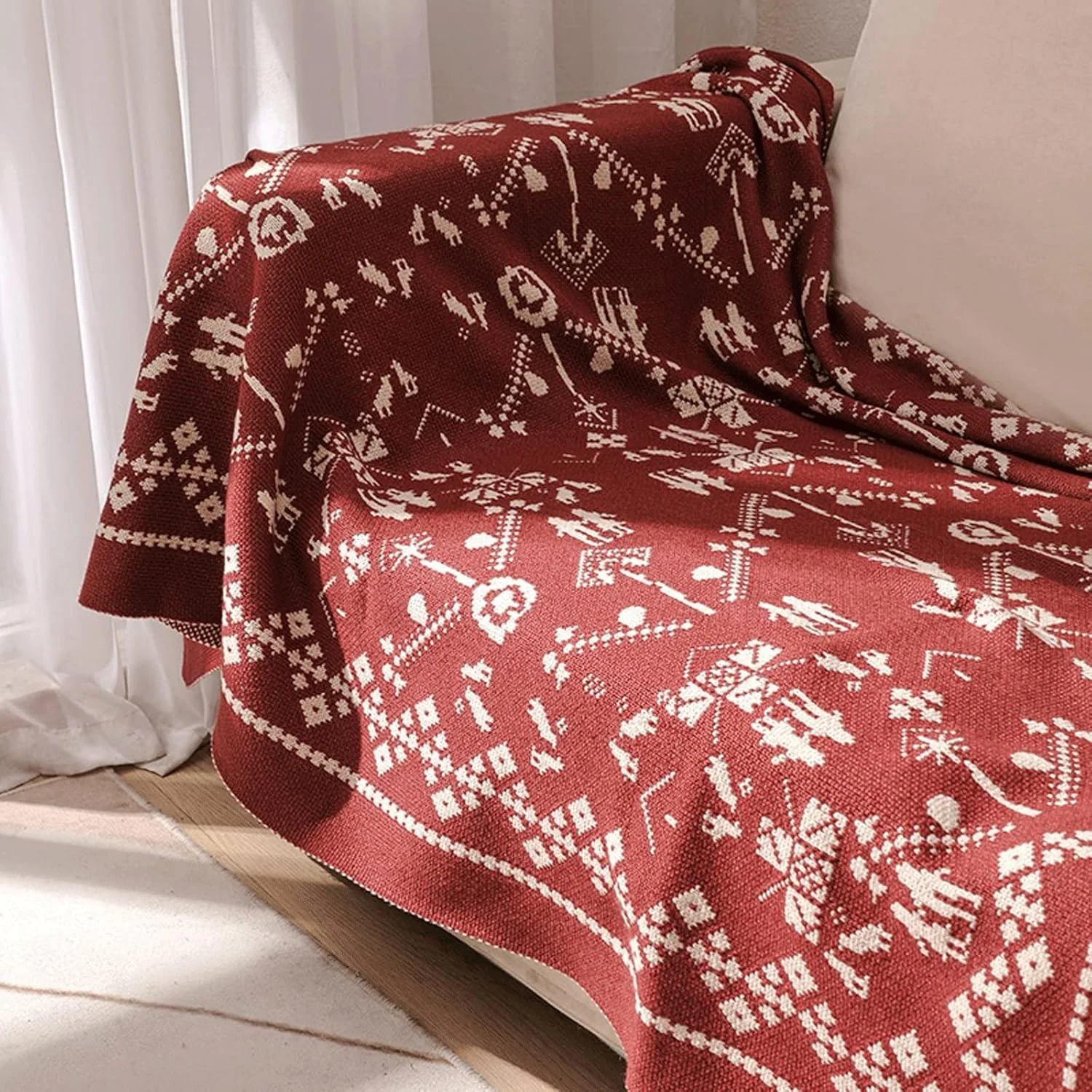 پتو بافتنی WMGSDWB، پتوی تزئینی کریسمس، پتو مبل، پتو تهویه مطبوع اداری، شال قرمز، پتوی چرت زدن، روکش مبل تختخواب