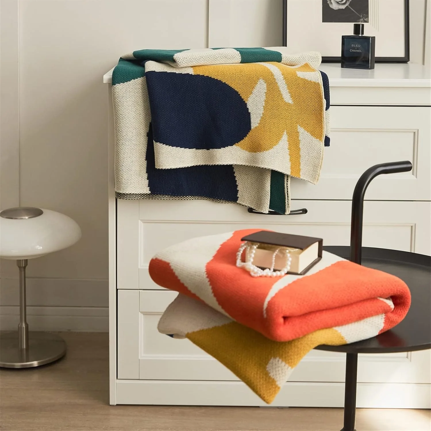 پتو بافتنی ژاکارد طرح برگ WMGSDWB، پتو نرم و کرکی با طراحی پنبه ای، مناسب برای مبل اتاق نشیمن و تخت خواب، تزئینی (Dawn)