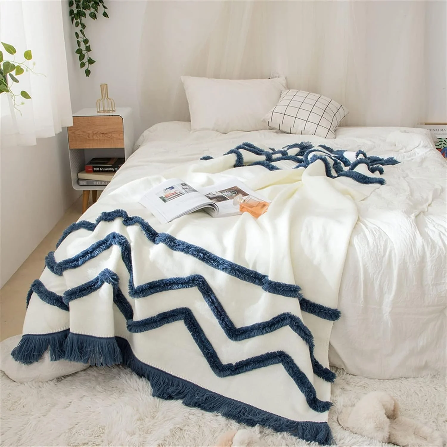 پتو WMGSDWB طرح راه راه زیبا و جذاب، آبی، صورتی، زرد، بافتنی ظریف آکریلیک، حاشیه دار، پتوی تزئینی برای مبل (آبی تیره) پتو WMGSDWB طرح راه راه زیبا و جذاب، آبی، صورتی، زرد، بافتنی ظریف آکریلیک، حاشیه دار، پتوی تزئینی برای مبل (آبی تیره)