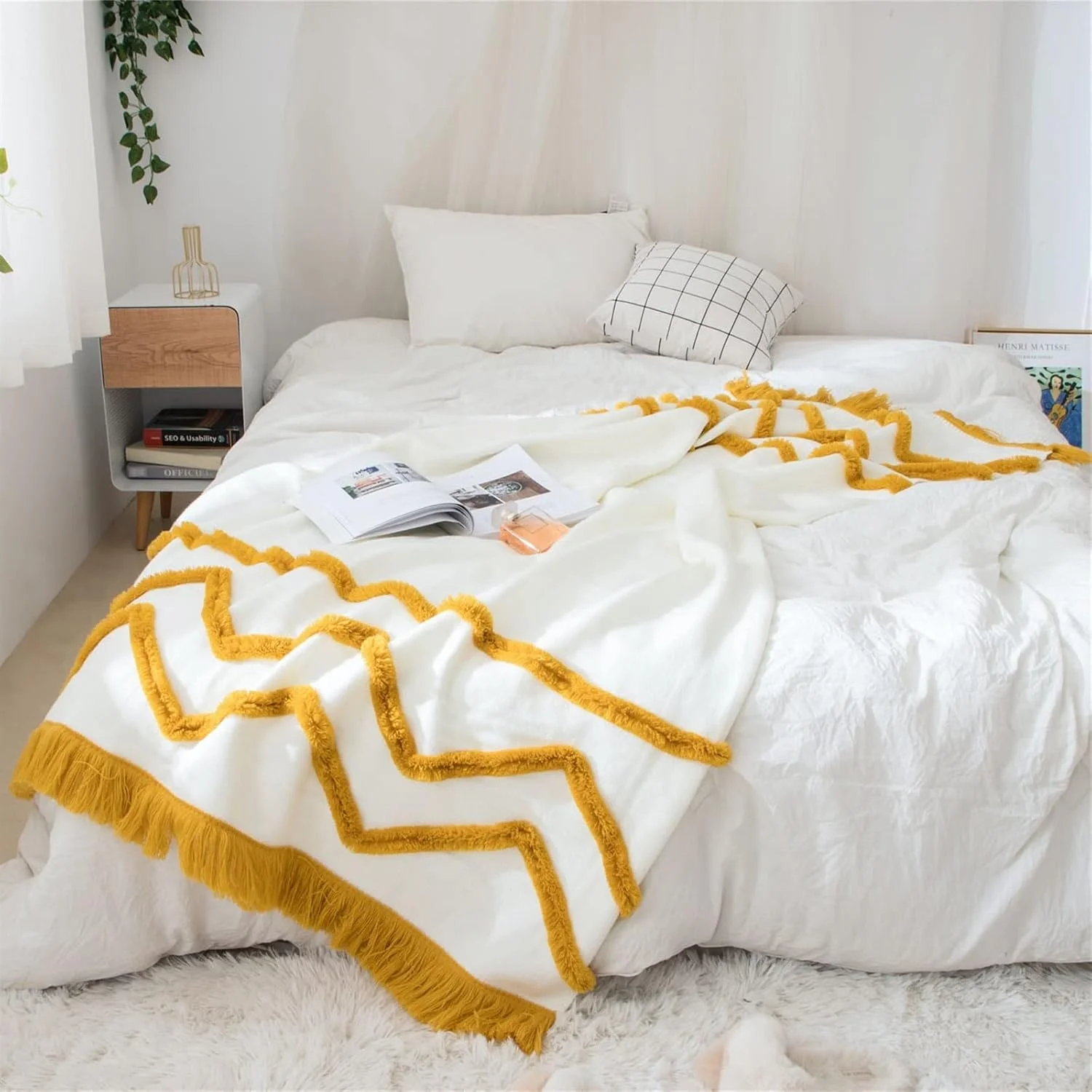 پتو WMGSDWB طرح راه راه زیبا و جذاب، آبی، صورتی، زرد، بافتنی ظریف آکریلیک، حاشیه دار، پتوی تزئینی برای مبل (آبی تیره) پتو WMGSDWB طرح راه راه زیبا و جذاب، آبی، صورتی، زرد، بافتنی ظریف آکریلیک، حاشیه دار، پتوی تزئینی برای مبل (آبی تیره)