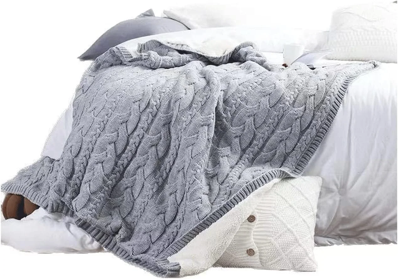 پتو WMGSDWB بافت کابلی راه راه پیچ خورده شرپا، پتو زمستانی گرم و ضخیم تزئینی خاکستری بافتنی برای تخت مبل (130x160 سانتی متر)