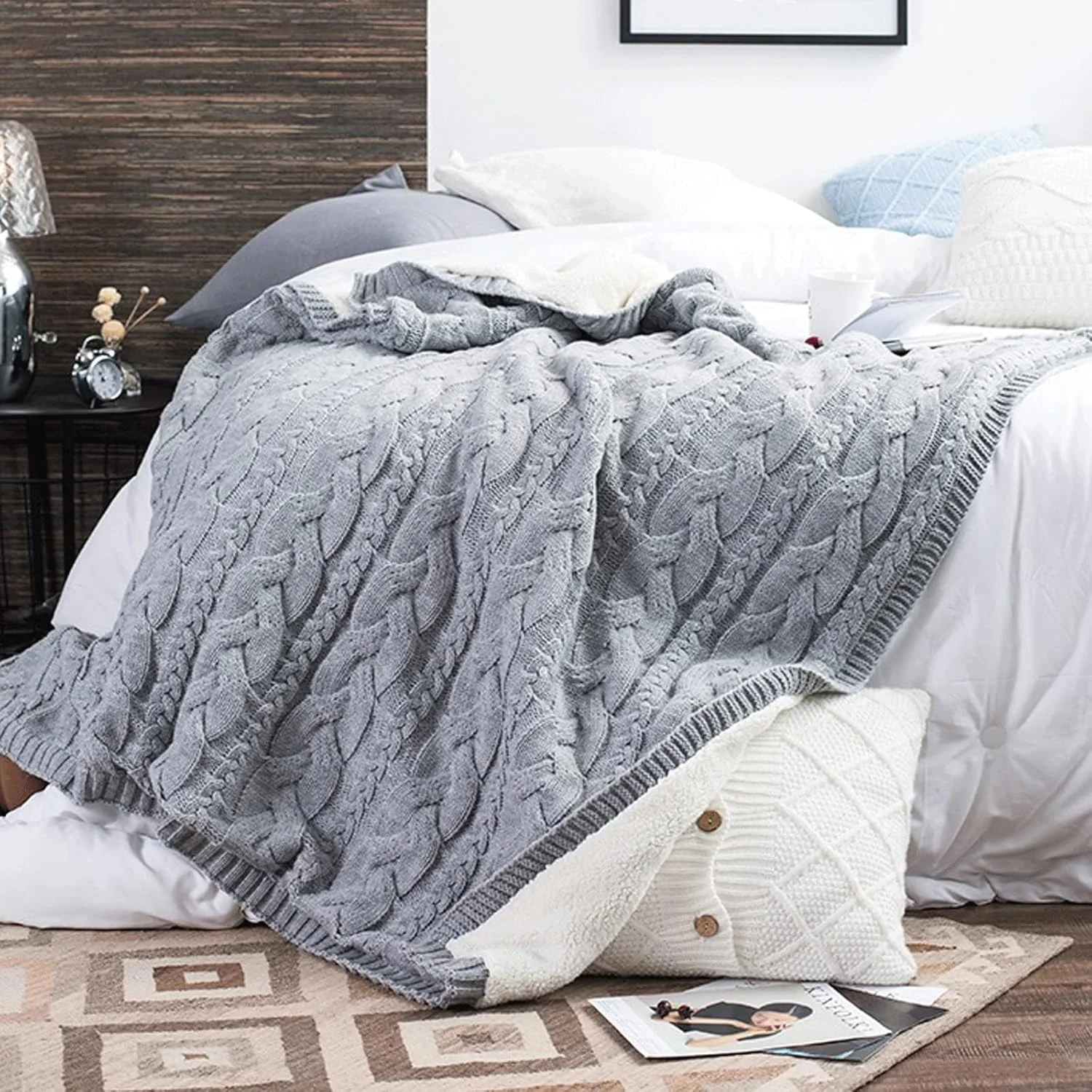 پتو WMGSDWB بافت کابلی راه راه پیچ خورده شرپا، پتو زمستانی گرم و ضخیم تزئینی خاکستری بافتنی برای تخت مبل (130x160 سانتی متر) پتو WMGSDWB بافت کابلی راه راه پیچ خورده شرپا، پتو زمستانی گرم و ضخیم تزئینی خاکستری بافتنی برای تخت مبل (130x160 سانتی متر)