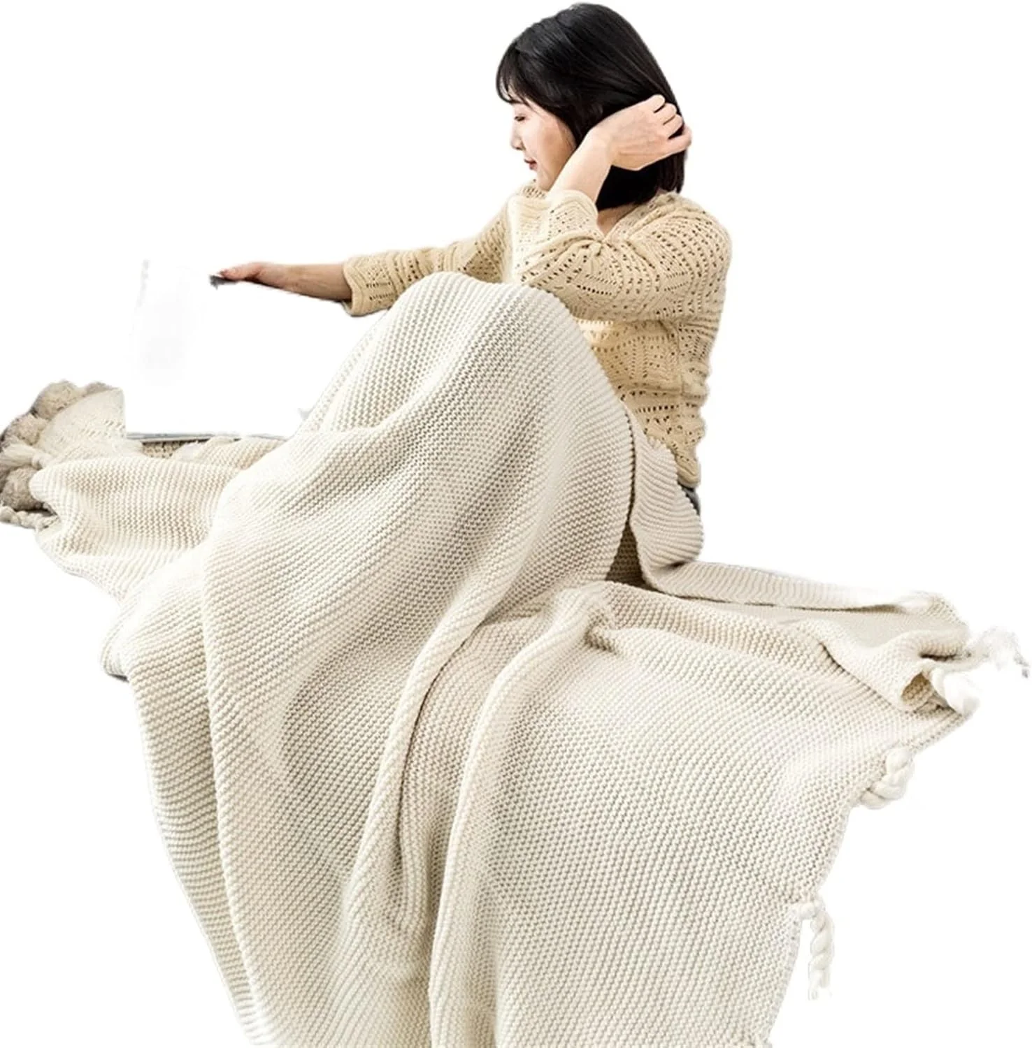 پتو مبل طرح WMGSDWB، روکش پتو مبل، پتو چرت زدن اداری، شال، پتو پشمی بافتنی، پتو تهویه مطبوع منگوله دار اوقات فراغت