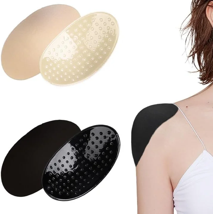 Amexo 2 جفت پد شانه اسفنجی، پد شانه خود چسب، پد شانه فومی برای مردان و زنان، مناسب کت و لباس (1 جفت مشکی و 1 جفت رنگ پوست)