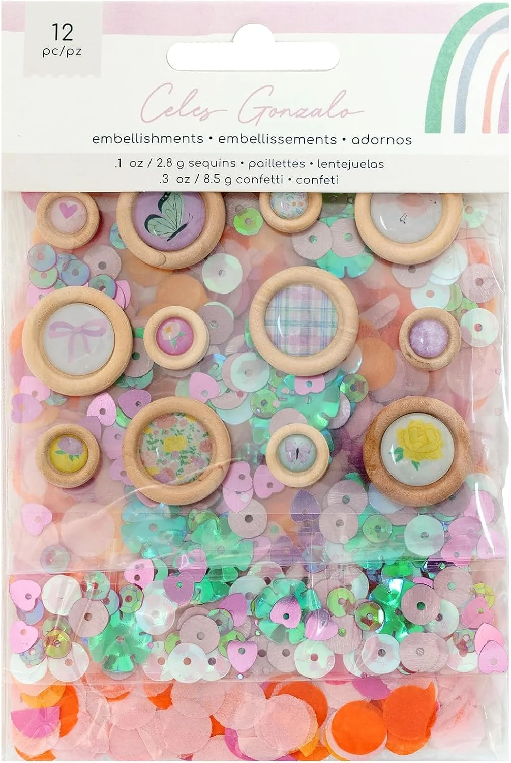 بسته دکمه های پولکی رنگین کمان خیابان رنگین کمانی امریکن کرفتز - 12 عدد