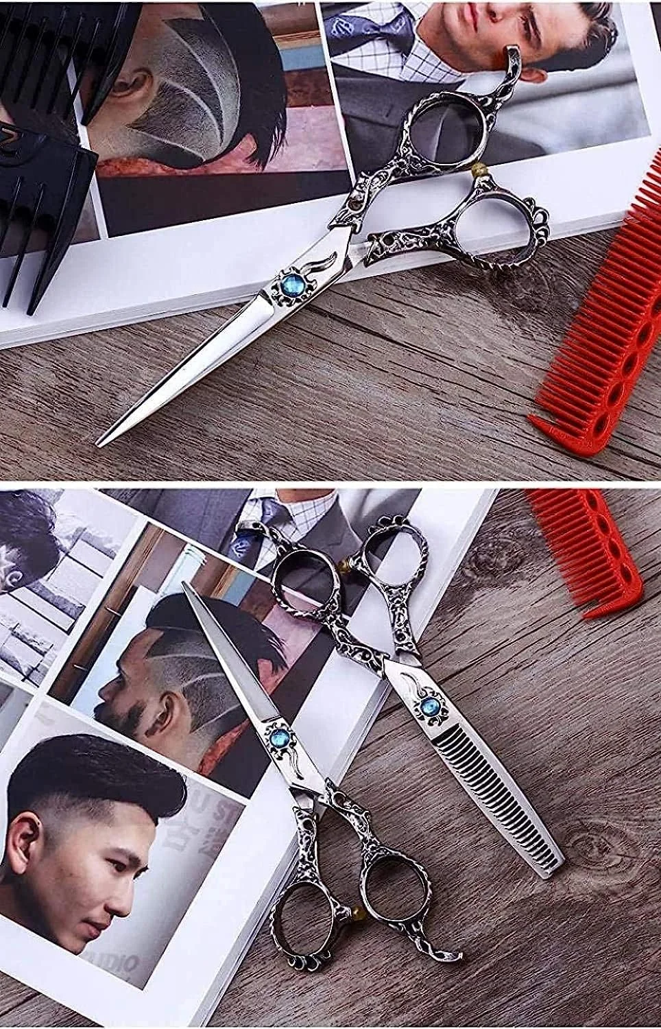 قیچی آرایشگری حرفه ای و قیچی پیتاژ مو 15 سانتی متری استیل ضد زنگ نقره ای رنگ مناسب برای آرایشگاه ها یا استفاده در منزل قیچی آرایشگری حرفه ای و قیچی پیتاژ مو 15 سانتی متری استیل ضد زنگ نقره ای رنگ مناسب برای آرایشگاه ها یا استفاده در منزل