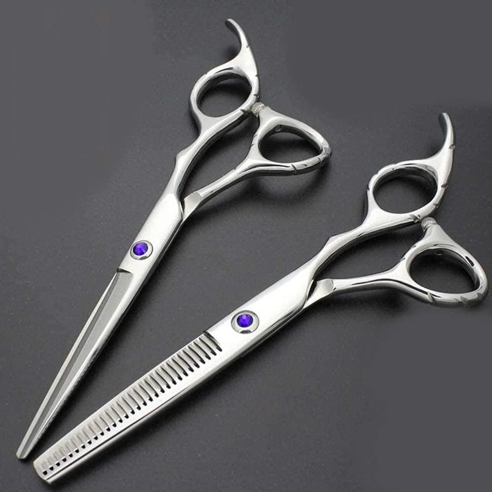 قیچی آرایشگری 6 اینچی حرفه ای، ست آرایشگری دسته ضد لغزش کلاسیک، قیچی آرایشگری حرفه ای درجه یک، قیچی تخت + قیچی دندانه دار
