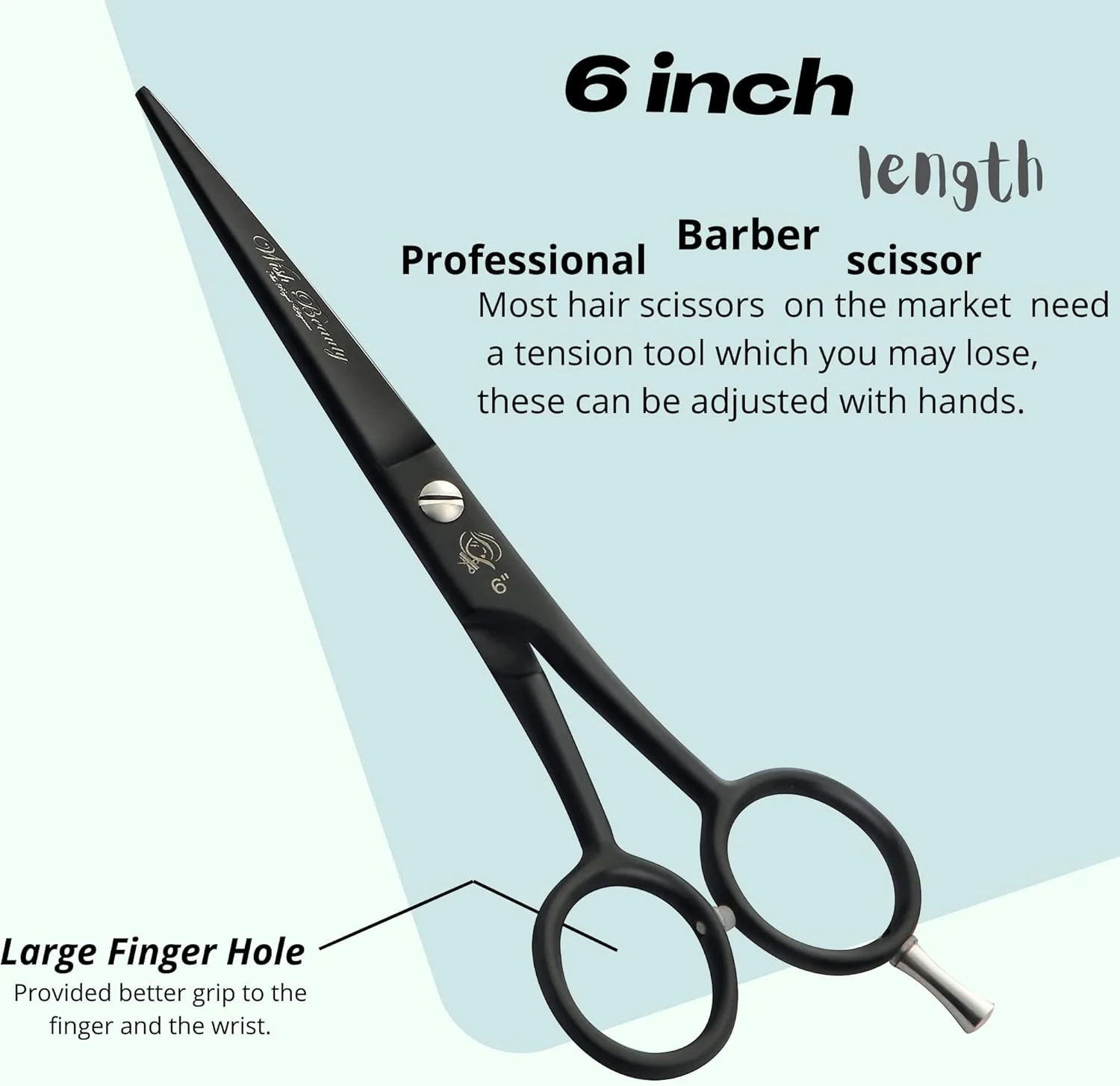 قیچی آرایشگری مو Wishbeauty برای اصلاح مو - قیچی مو 6 اینچی فولاد ضد زنگ با لبه تیز - قیچی آرایشگری با کیف برای سالن، خانه، مردان، زنان (مشکی)