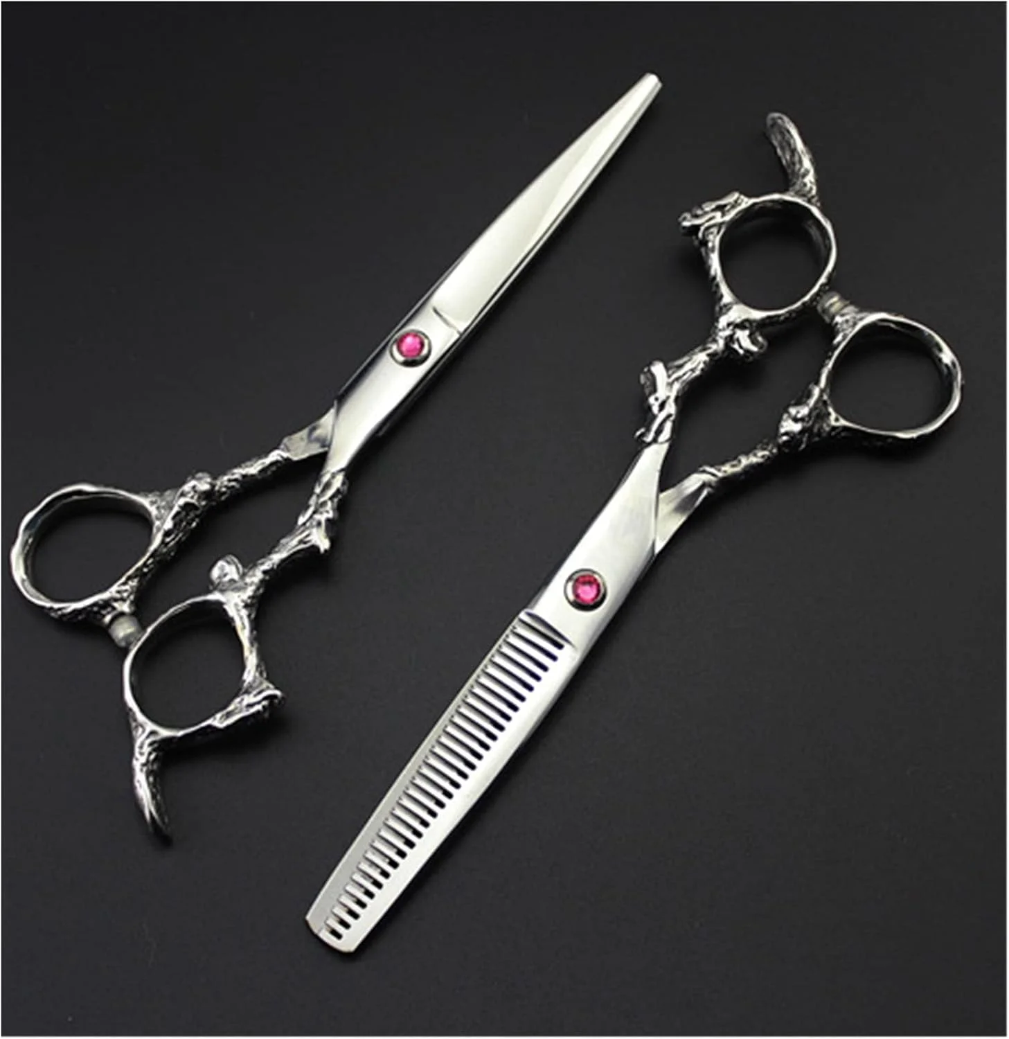 قیچی مو زاید، 6 اینچ، قیچی آرایشگری حرفه ای سالن، قیچی آرایشگری، قیچی آرایشگری، قیچی استایلینگ دسته اژدها رنگارنگ، قیچی برش مو (رنگ: مجموعه نقره ای)