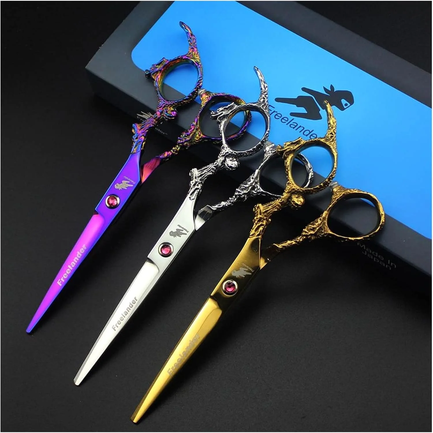 قیچی مو زاید، 6 اینچ، قیچی آرایشگری حرفه ای سالن، قیچی آرایشگری، قیچی آرایشگری، قیچی استایلینگ دسته اژدها رنگارنگ، قیچی برش مو (رنگ: مجموعه نقره ای)