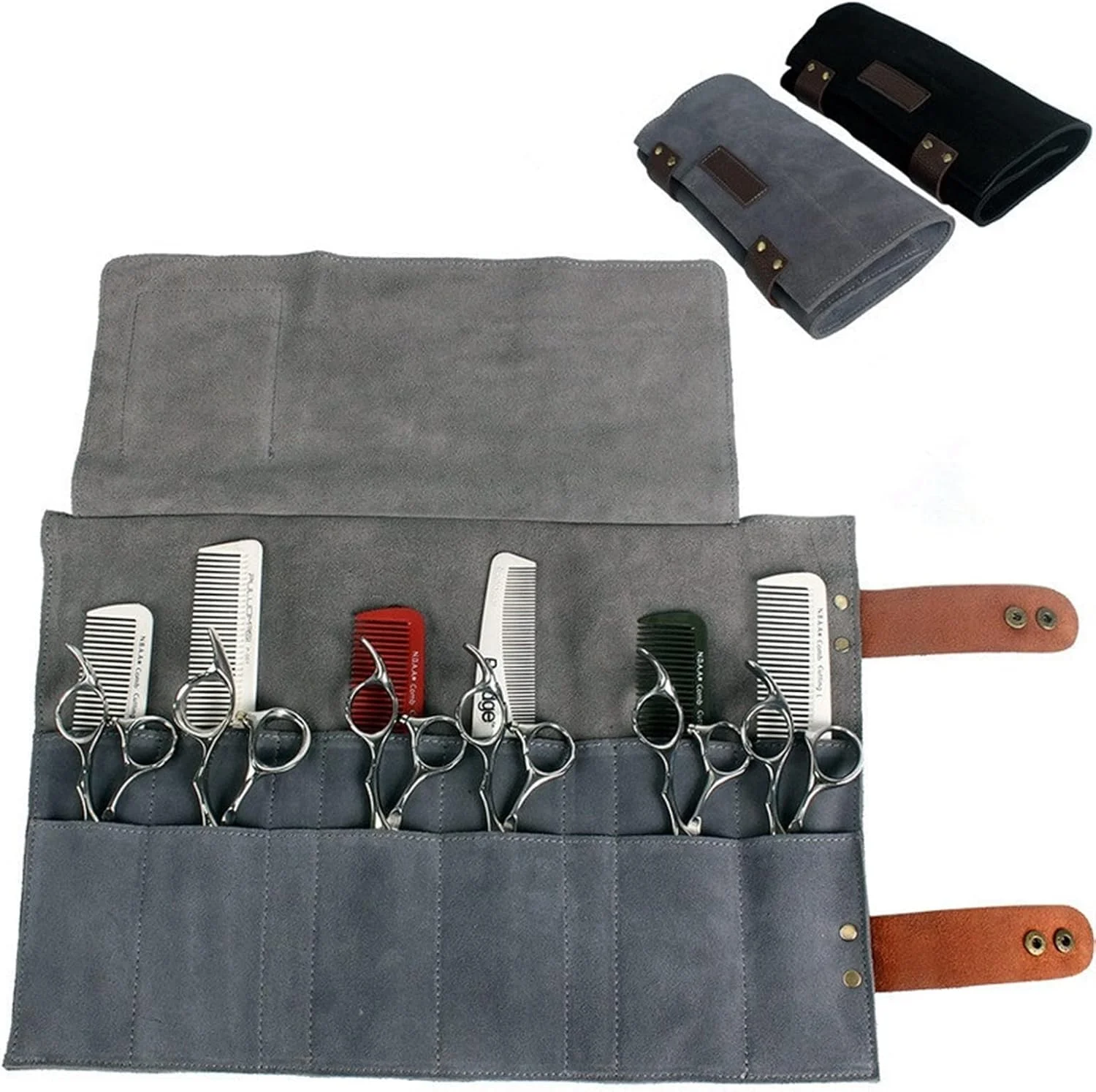 کیف آرایشگری WAYOM، کیف قیچی آرایشگری حرفه ای چرمی اصل، کیف تاشو ابزار قیچی آرایشگر سالن با 12 جیب (رنگ: خاکستری) کیف آرایشگری WAYOM، کیف قیچی آرایشگری حرفه ای چرمی اصل، کیف تاشو ابزار قیچی آرایشگر سالن با 12 جیب (رنگ: خاکستری)