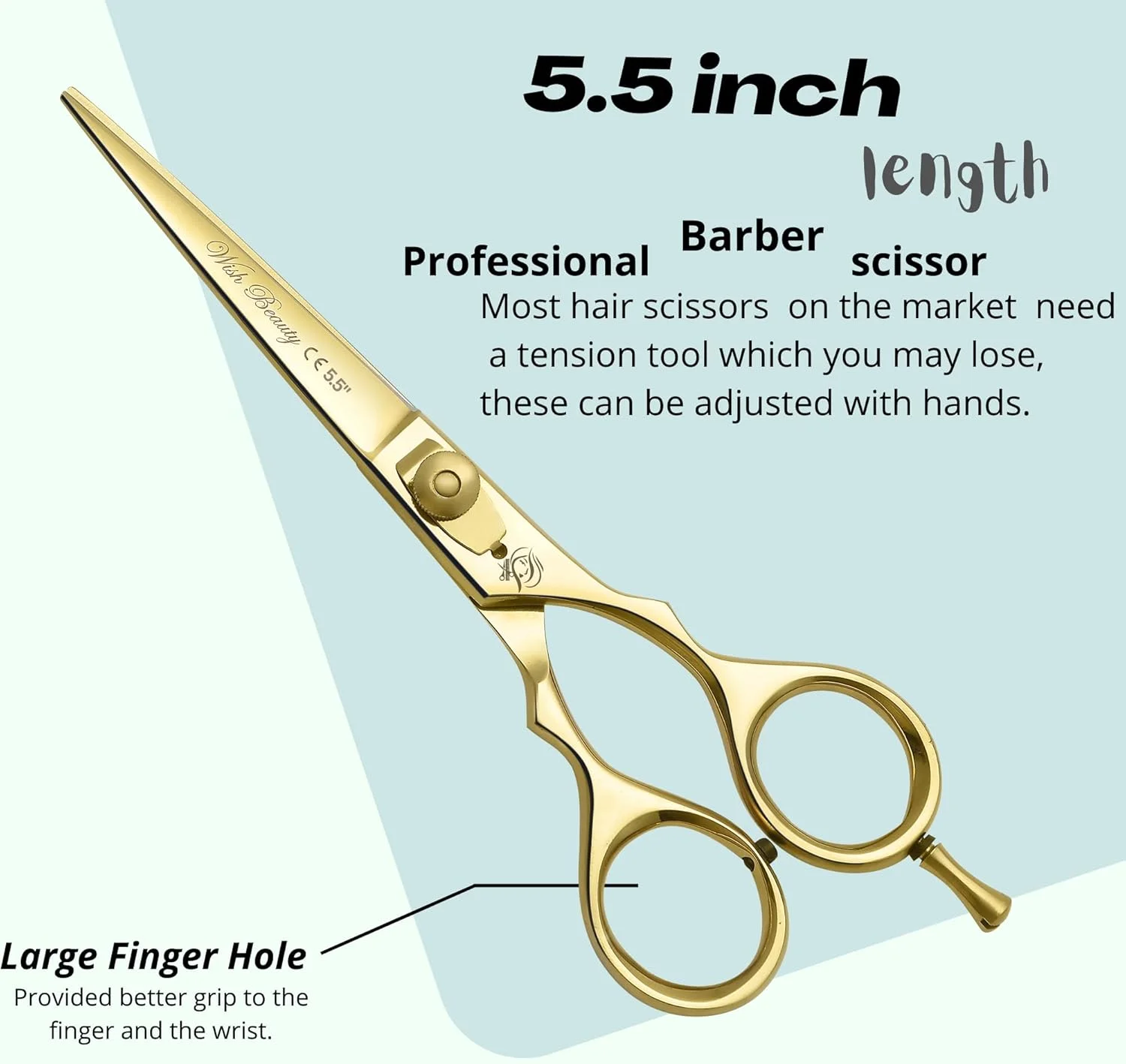 قیچی آرایشگری حرفه ای 5.5 اینچی Wishbeauty، قیچی موی طلایی استیل ضد زنگ، قیچی آرایشگری سالنی مناسب برای آقایان و خانم ها - آرایش مو