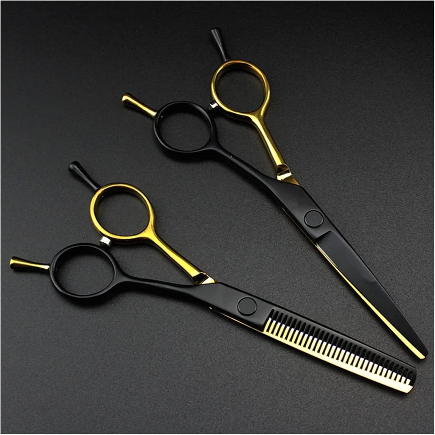 قیچی آرایشگری مو، 5.5 اینچ طلایی و مشکی، قیچی پیتاژ آرایشگری، آرایشگر، قیچی آرایشگری، قیچی پیرایش