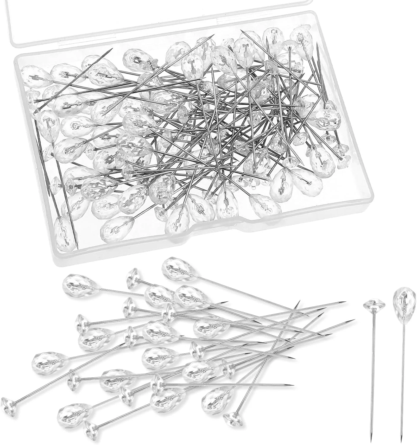 Aeaocvo 100 عدد سنجاق سینه، سنجاق های الماس برای دسته گل، گل دوزی، سنجاق های گل صاف شفاف برای عروسی، جواهرات، سالگردها، تزئینات لوازم جانبی گل