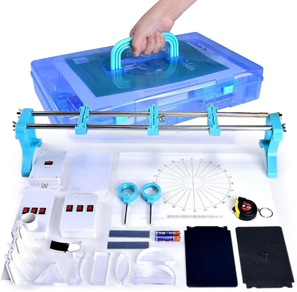 مجموعه آموزشی فیزیک نوری XOSHHS بدون نیاز به مونتاژ، نیمکت نوری تجهیزات آزمایشگاهی با جعبه نگهداری، 30 قطعه لوازم جانبی تجهیزات آموزشی برای معلمان و دانش آموزان