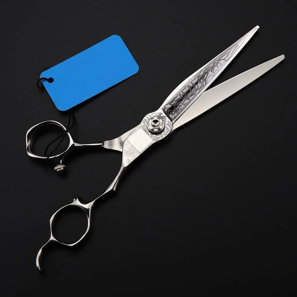 قیچی آرایشگری، قیچی اصلاح مو، قیچی حرفه ای 6 اینچی ژاپن استیل با طرح گل سه بعدی، قیچی اصلاح مو، قیچی آرایشگری