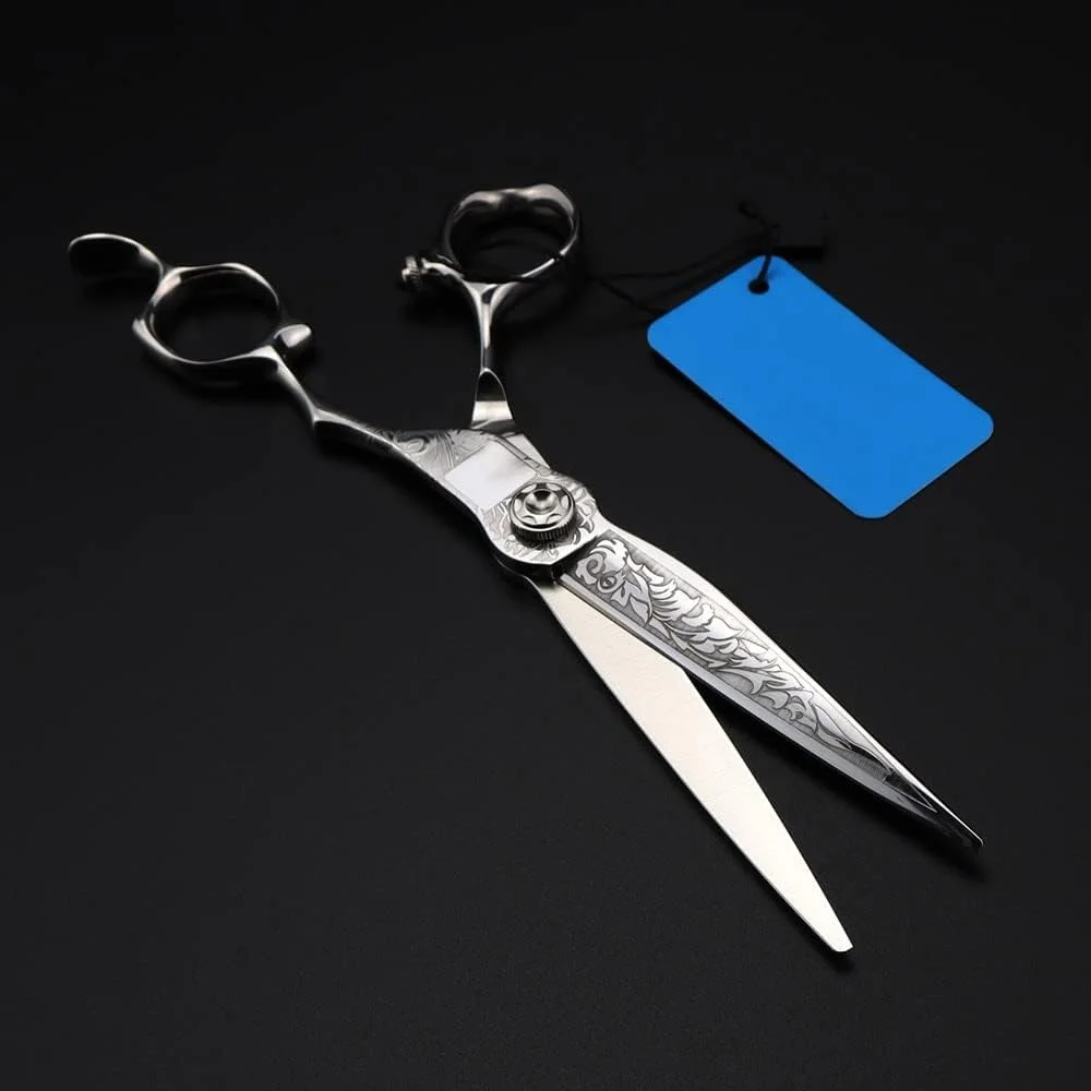 قیچی آرایشگری، قیچی اصلاح مو، قیچی حرفه ای 6 اینچی ژاپن استیل با طرح گل سه بعدی، قیچی اصلاح مو، قیچی آرایشگری