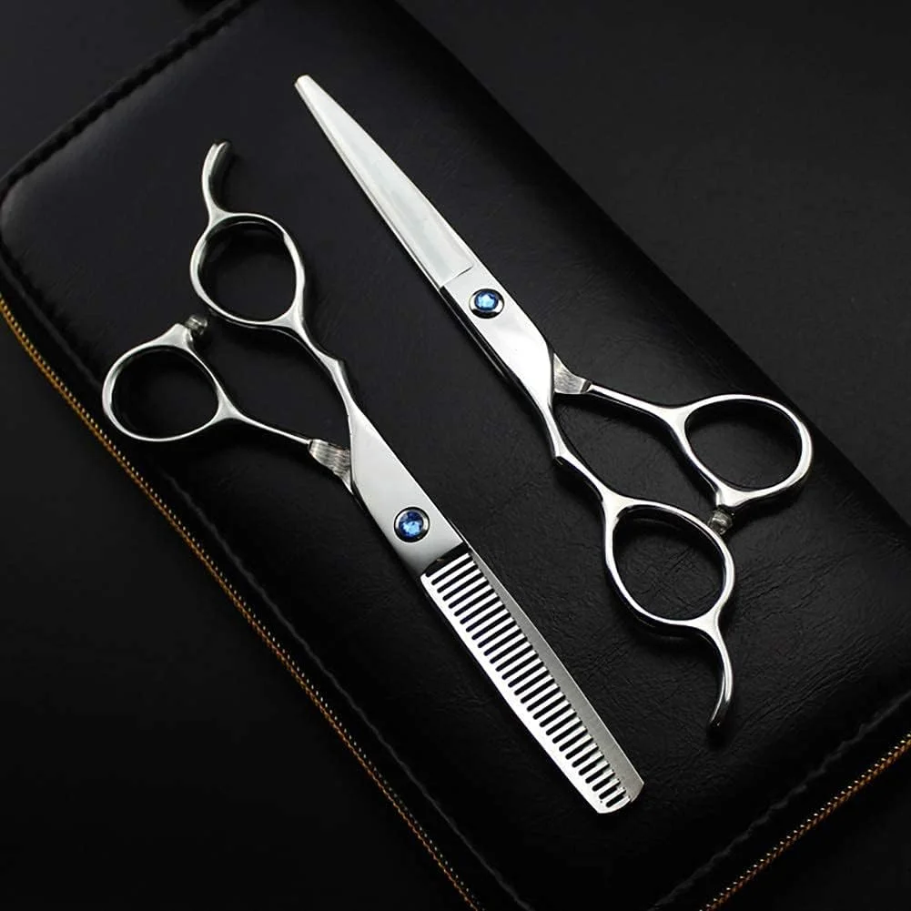 قیچی آرایشگری مو، ست قیچی موبر چپ دست 6 اینچی، مناسب برای آرایشگر/سالن آرایش/خانه (نقره ای، ست 6.0 اینچی)، قیچی آرایشگری