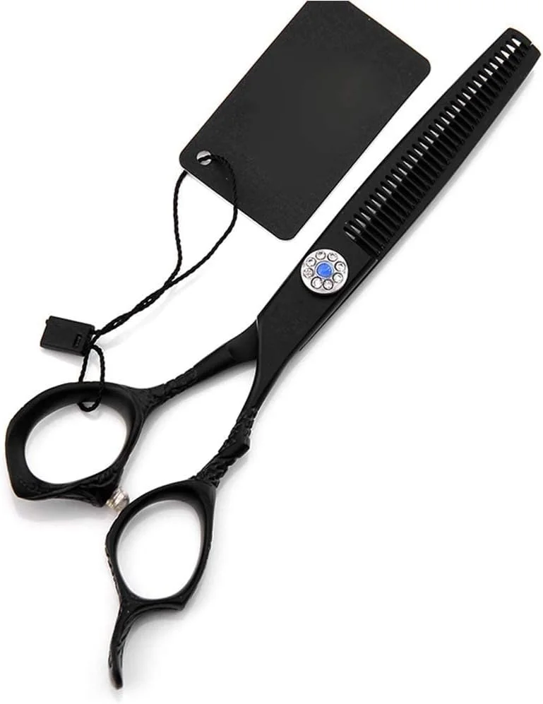 قیچی آرایشگری، قیچی اصلاح مو 6.0 اینچ رنگ مشکی طرح اژدها دندانه دار تخت (FlatCut6Inch)، قیچی آرایشگر