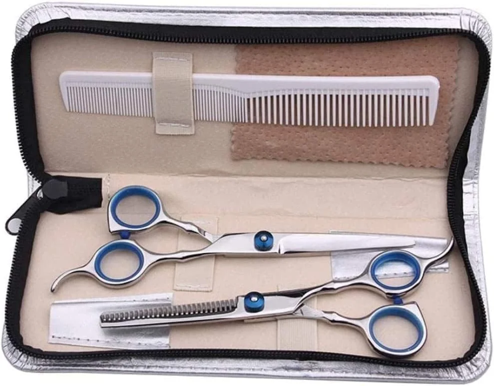 Barber Scissors Family Children 6 Inch Thin Hairdressing Scissors Flat + Tooth Scissor Hairdressing Scissors Set Combination-Blue Barber Scissors Family Children 6 Inch Thin Hairdressing Scissors Flat + Tooth Scissor Hairdressing Scissors Set Combination-Blue