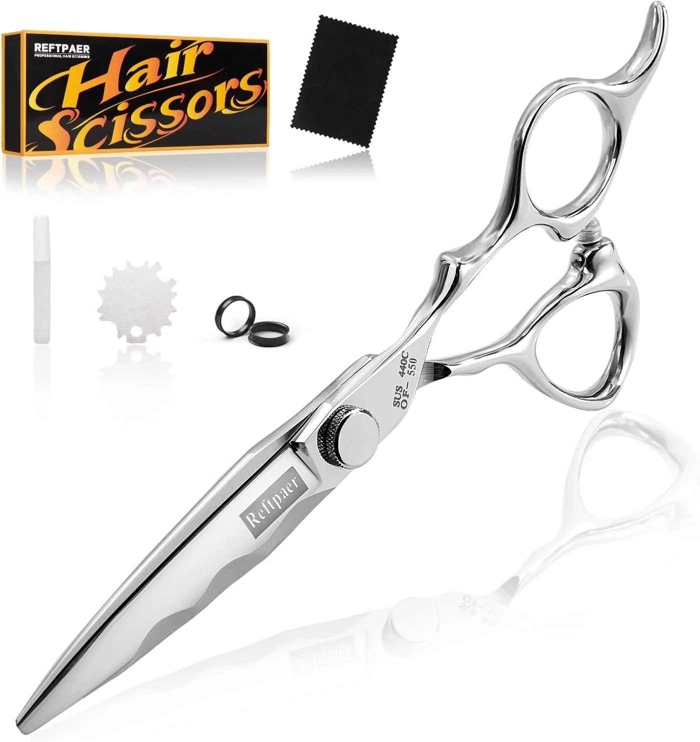 قیچی آرایشگری حرفه ای Reftpaer - قیچی آرایشگری فولاد ضد زنگ SUS440C با دسته ارگونومیک، تیغه های فوق العاده تیز برای سالن (مدرن، 5.5 اینچ) قیچی آرایشگری حرفه ای Reftpaer - قیچی آرایشگری فولاد ضد زنگ SUS440C با دسته ارگونومیک، تیغه های فوق العاده تیز برای سالن (مدرن، 5.5 اینچ)
