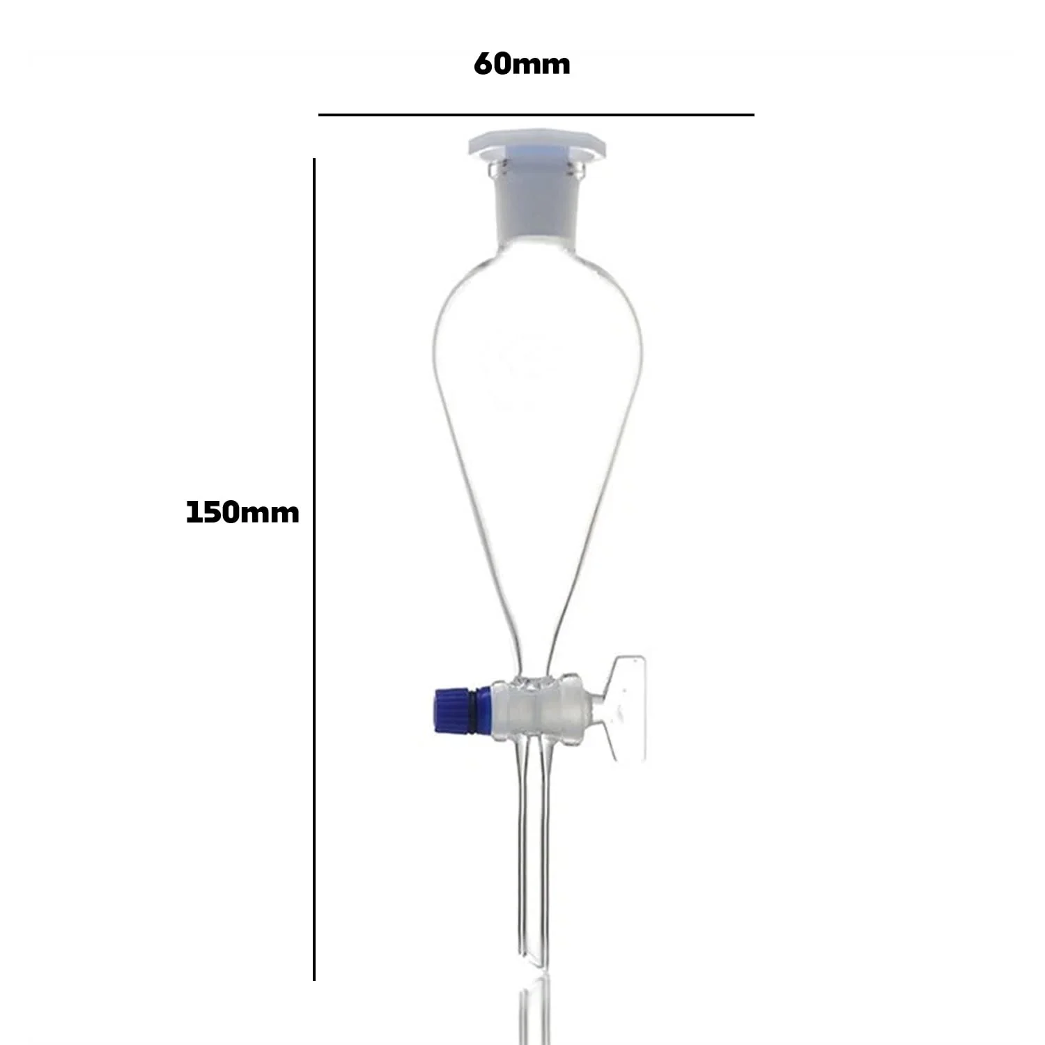 قیف جداکننده شیشه ای بوروسیلیکات گلابی شکل 15 میلی لیتری | ایده آل برای تکنیک های جداسازی دقیق | دارای درپوش شیشه ای و شیر شیشه ای/PTFE | جنس شیشه بوروسیلیکات 3.3