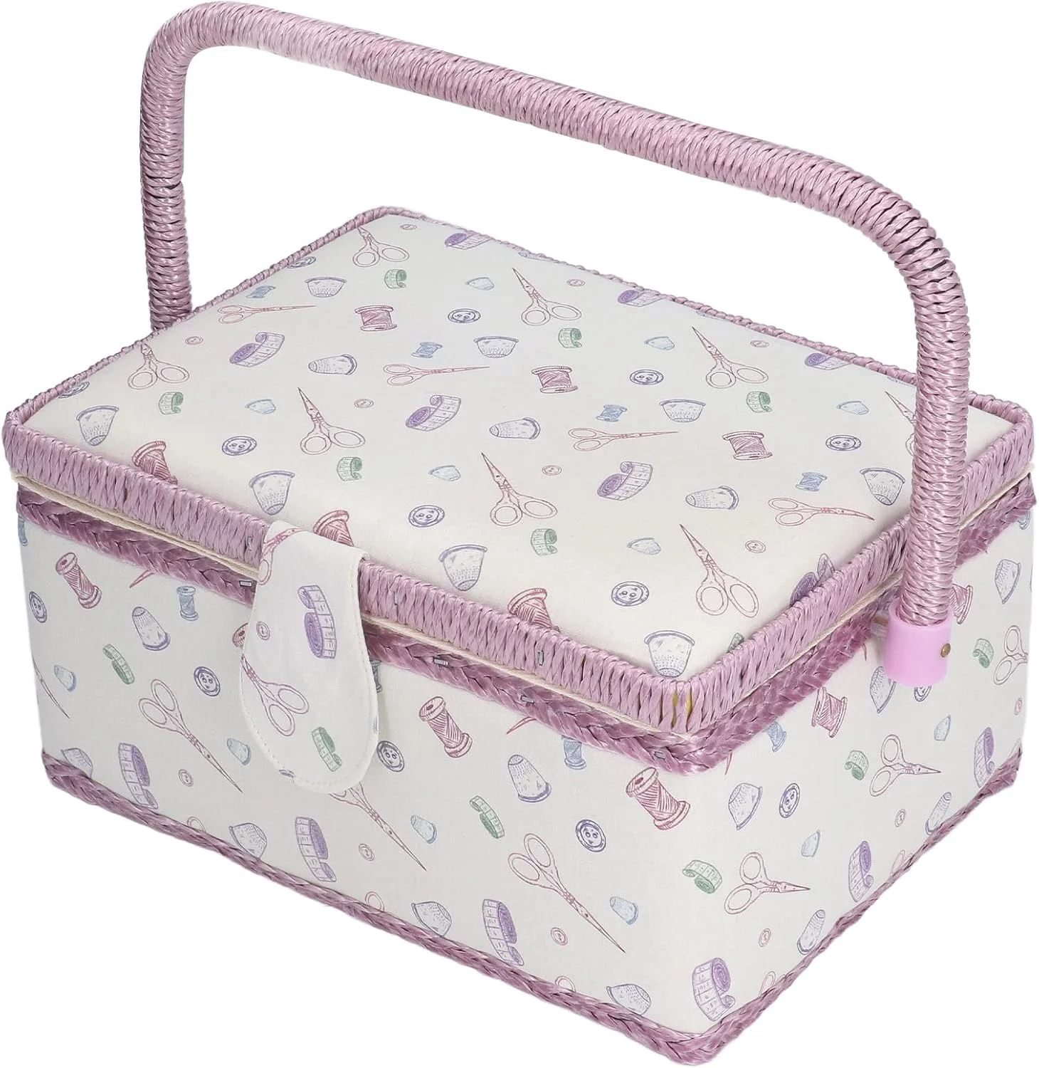 جعبه خیاطی متوسط با لوازم جانبی، 24x17.5x12.5 سانتی متر، جعبه نگهداری لوازم خیاطی، هدیه کریسمس برای مبتدیان و حرفه ای ها، پارچه ضد چروک با کشسانی خوب