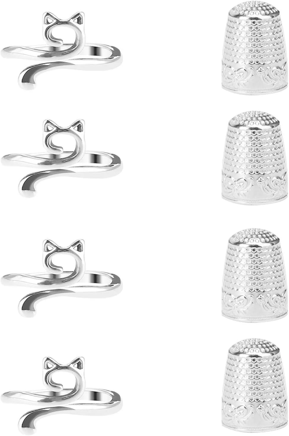 ست 8 عددی لوازم جانبی قلاب بافی شامل 4 حلقه قلاب بافی انگشتی طرح گربه و 4 انگشتانه برای خیاطی دستی، محافظ انگشت، انگشتانه و حلقه قلاب بافی برای ساخت سریعتر کاردستی