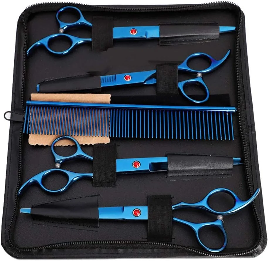 ست قیچی آرایشگری حرفه ای استیل ضد زنگ، مناسب برای حالت دادن، مرتب کردن، کوتاه کردن و لایه لایه کردن مو، ایده آل برای سالن ها و استفاده در منزل