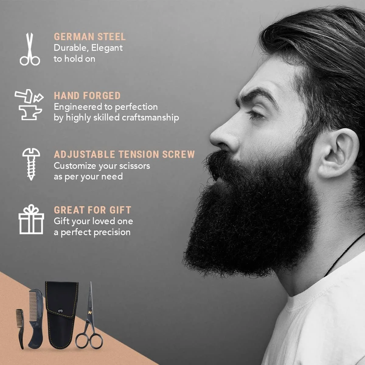 قیچی ریش و سبیل حرفه ای 5 اینچی اونتاکی آلمانی به همراه 2 شانه و کیف حمل برای آقایان، لبه اریب آهنگری شده دستی برای دقت - کیت عالی برای اصلاح موهای صورت و تمام بدن (مشکی) قیچی ریش و سبیل حرفه ای 5 اینچی اونتاکی آلمانی به همراه 2 شانه و کیف حمل برای آقایان، لبه اریب آهنگری شده دستی برای دقت - کیت عالی برای اصلاح موهای صورت و تمام بدن (مشکی)