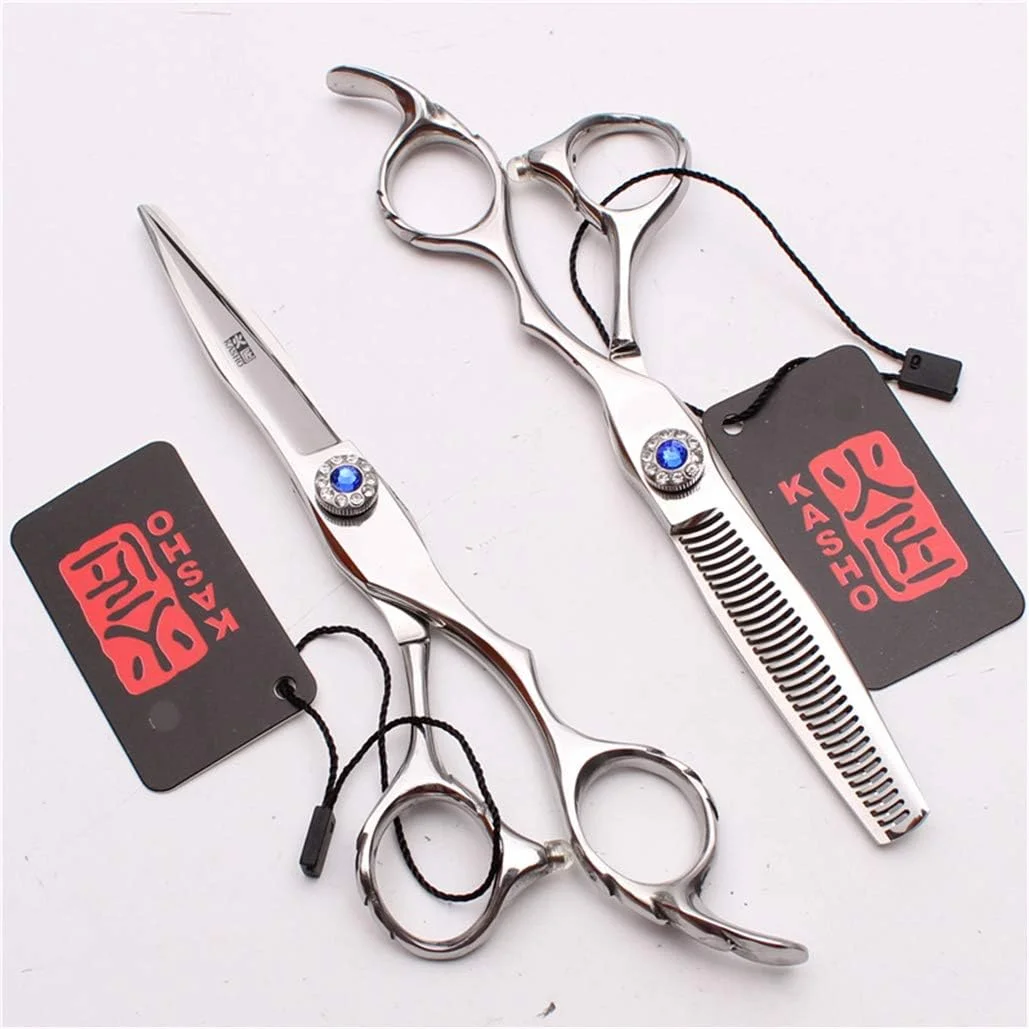ست قیچی آرایشگری حرفه ای نقره ای 6.0 اینچی، قیچی های بافت دهنده و نازک کننده مو با فولاد 440C، مناسب برای آرایشگران راست دست، لوازم پیرایش مو برای منزل و سالن (پیچ آبی) ست قیچی آرایشگری حرفه ای نقره ای 6.0 اینچی، قیچی های بافت دهنده و نازک کننده مو با فولاد 440C، مناسب برای آرایشگران راست دست، لوازم پیرایش مو برای منزل و سالن (پیچ آبی)
