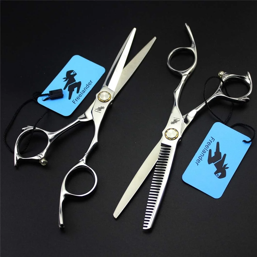 ست قیچی آرایشگری حرفه ای 6.0 اینچی، قیچی های پیتاژ و حجم دهنده مو، نقره ای، فولاد 440C، مناسب برای آرایشگران راست دست، لوازم پیرایش مو، مناسب برای آرایشگاه های خانگی