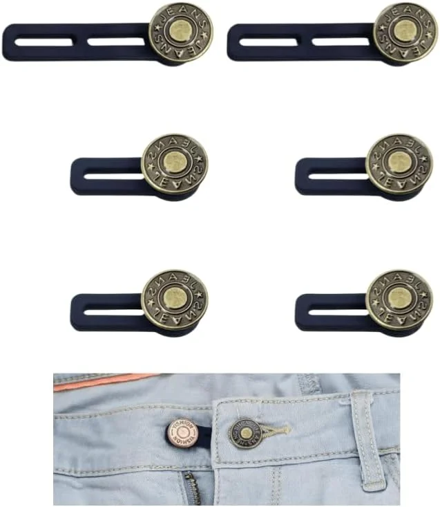 ست 6 عددی افزایش دهنده دکمه کمر قابل تنظیم برای شلوار و دامن - ست افزایش دهنده کمر شلوار الاستیک، افزایش دهنده یقه شلوار جین بدون نیاز به دوخت برای مردان و زنان، فلز و سیلیکون بادوام، اندازه های مختلف