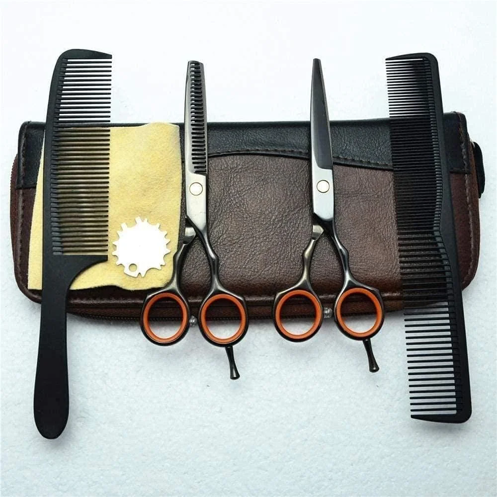 ست قیچی آرایشگری حرفه ای و قیچی پیتاژ مو طلایی استیل ضد زنگ، قیچی موی نفیس - 5.5 اینچ مناسب آرایشگاه ها یا استفاده در منزل